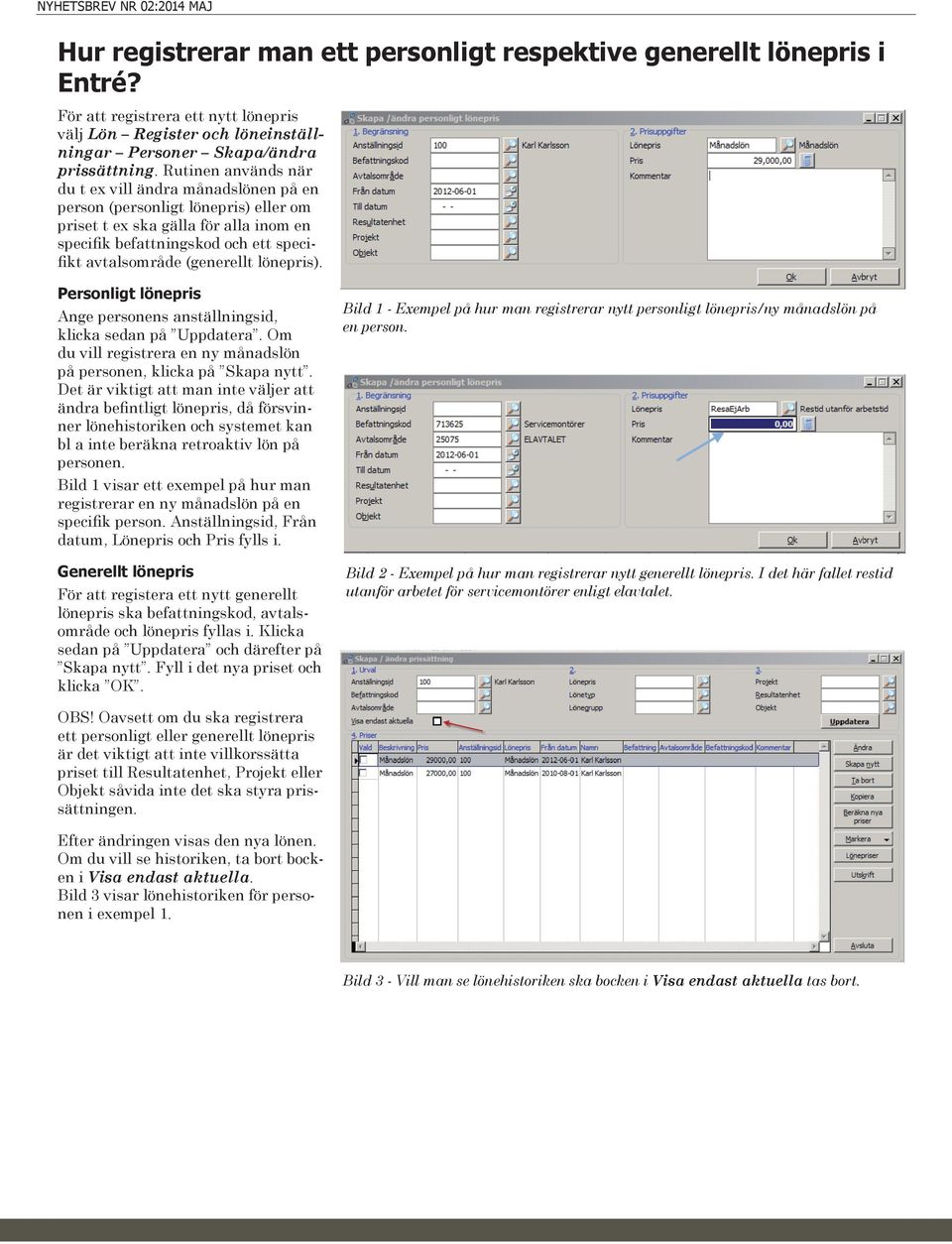 lönepris). Personligt lönepris Ange personens anställningsid, klicka sedan på Uppdatera. Om du vill registrera en ny månadslön på personen, klicka på Skapa nytt.