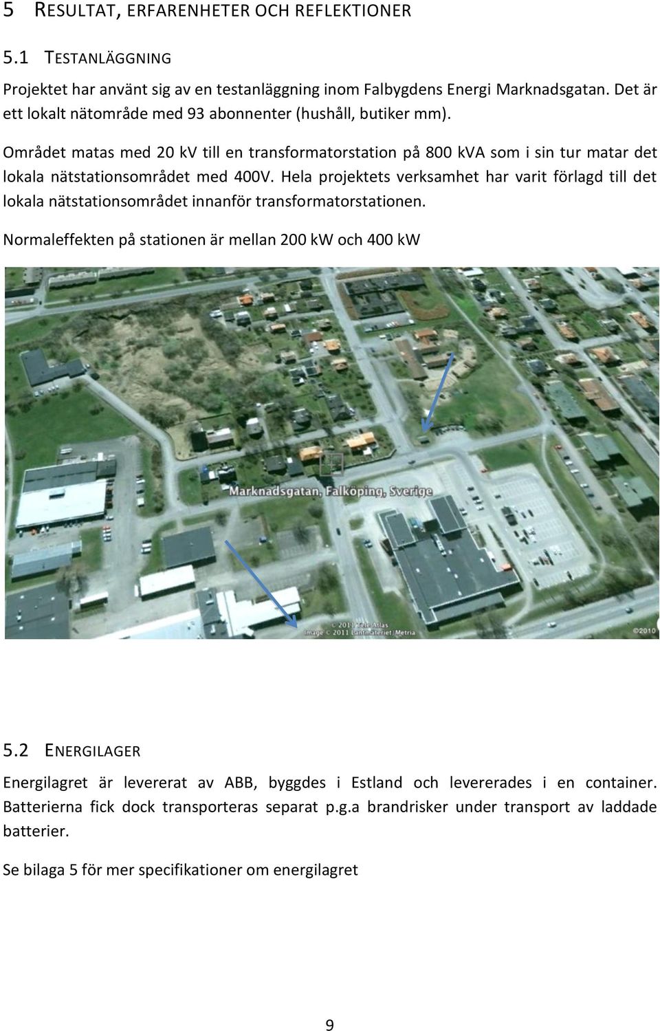 Området matas med 20 kv till en transformatorstation på 800 kva som i sin tur matar det lokala nätstationsområdet med 400V.