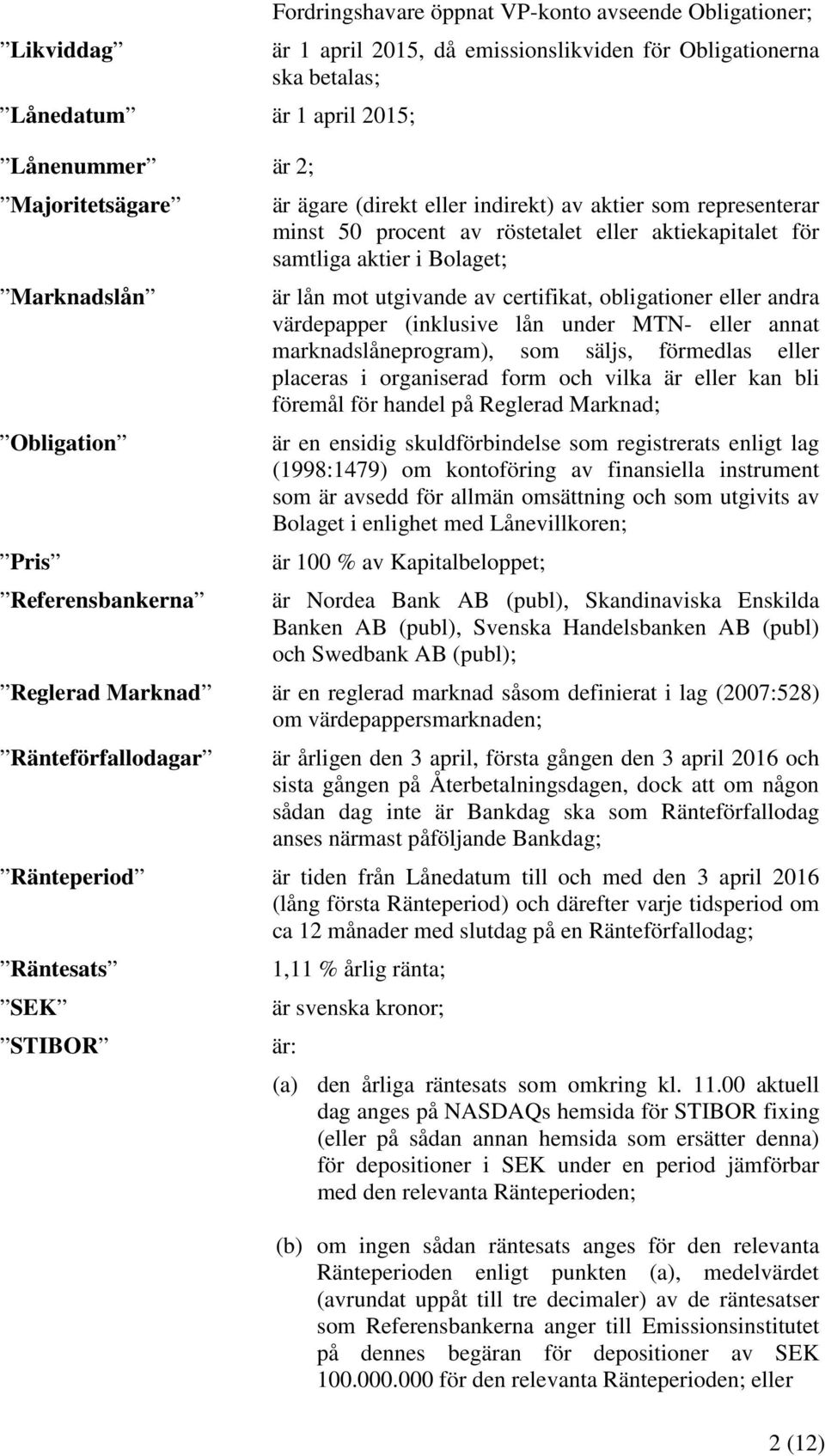 lån mot utgivande av certifikat, obligationer eller andra värdepapper (inklusive lån under MTN- eller annat marknadslåneprogram), som säljs, förmedlas eller placeras i organiserad form och vilka är