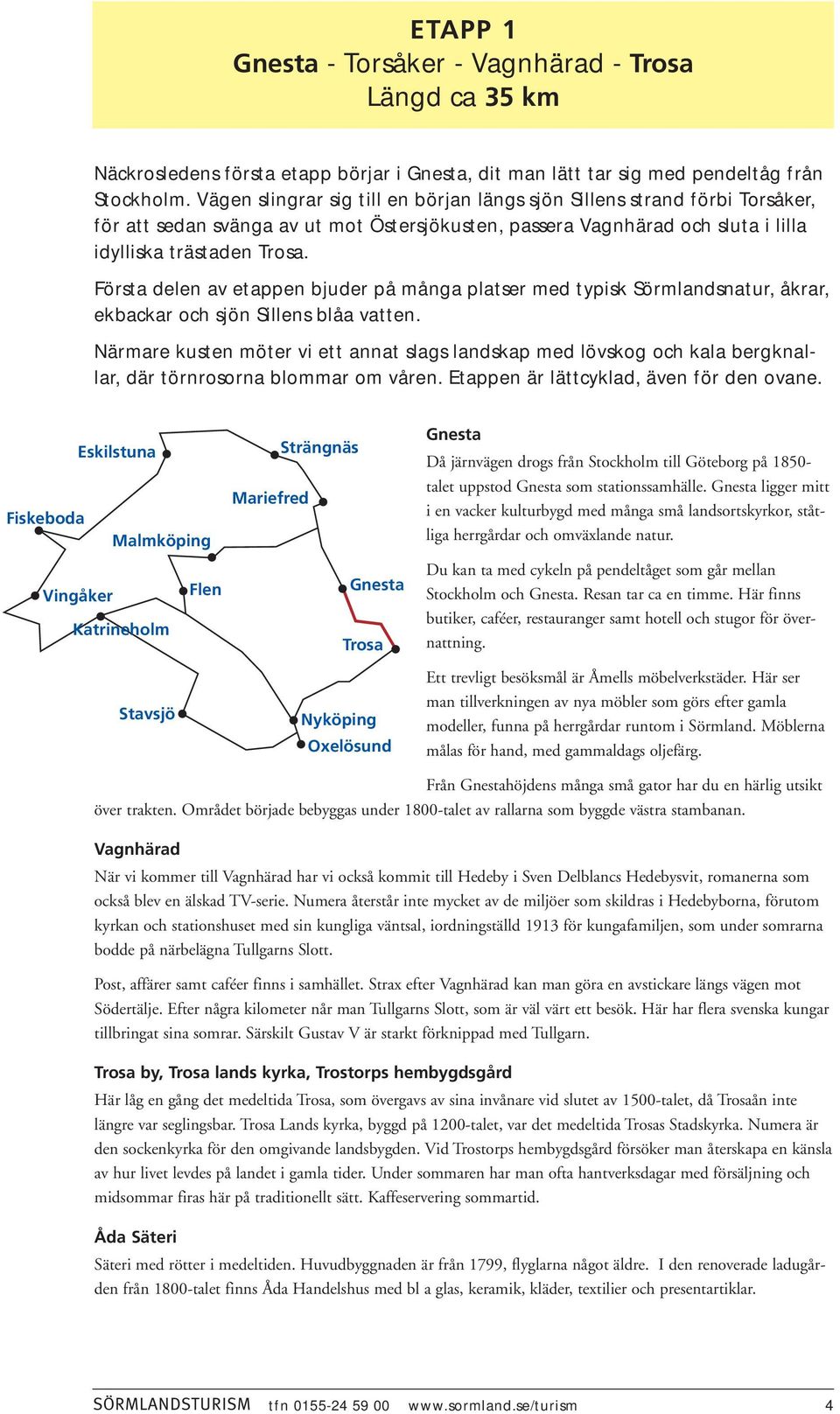 Första delen av etappen bjuder på många platser med typisk Sörmlandsnatur, åkrar, ekbackar och sjön Sillens blåa vatten.