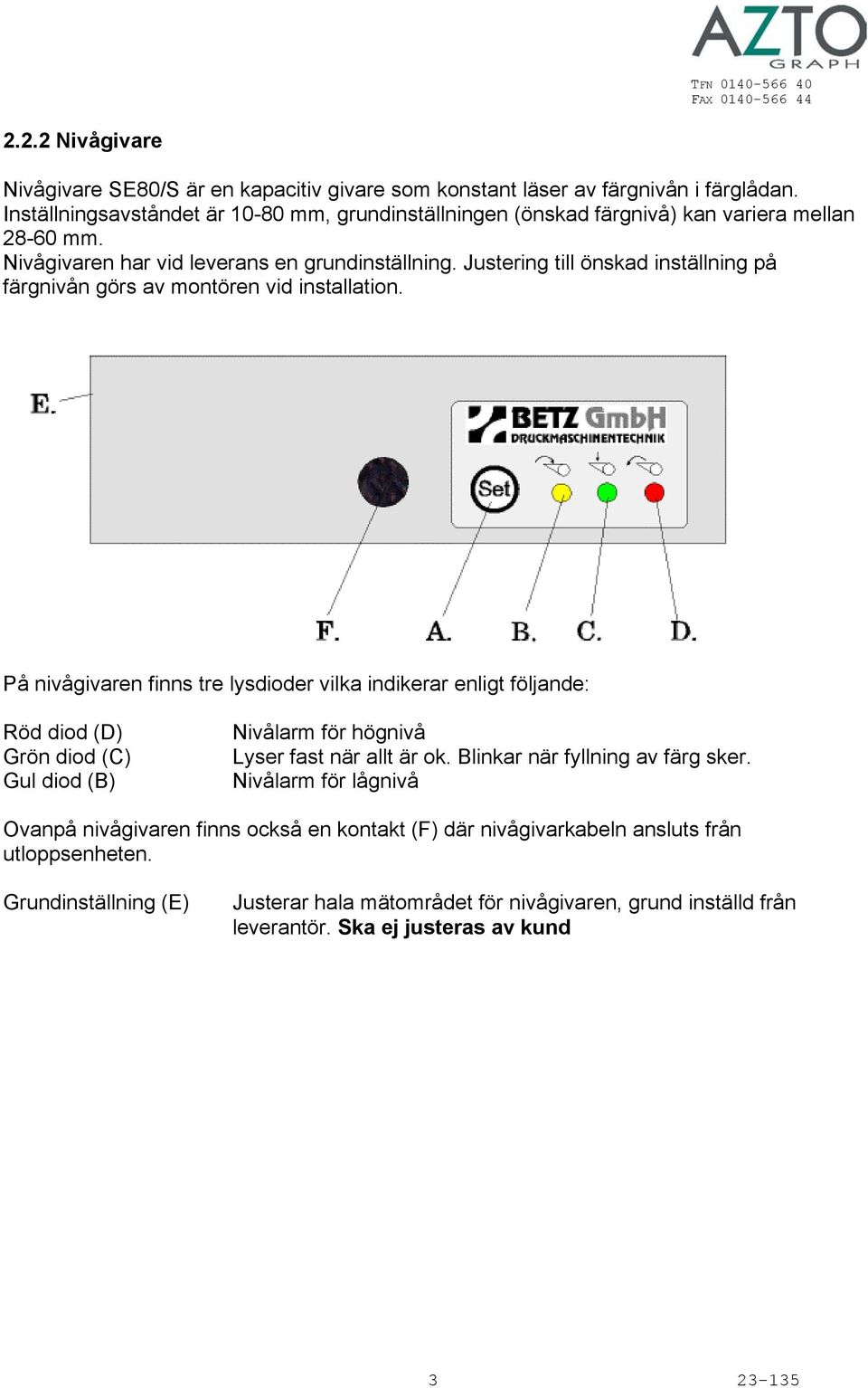 Justering till önskad inställning på färgnivån görs av montören vid installation.