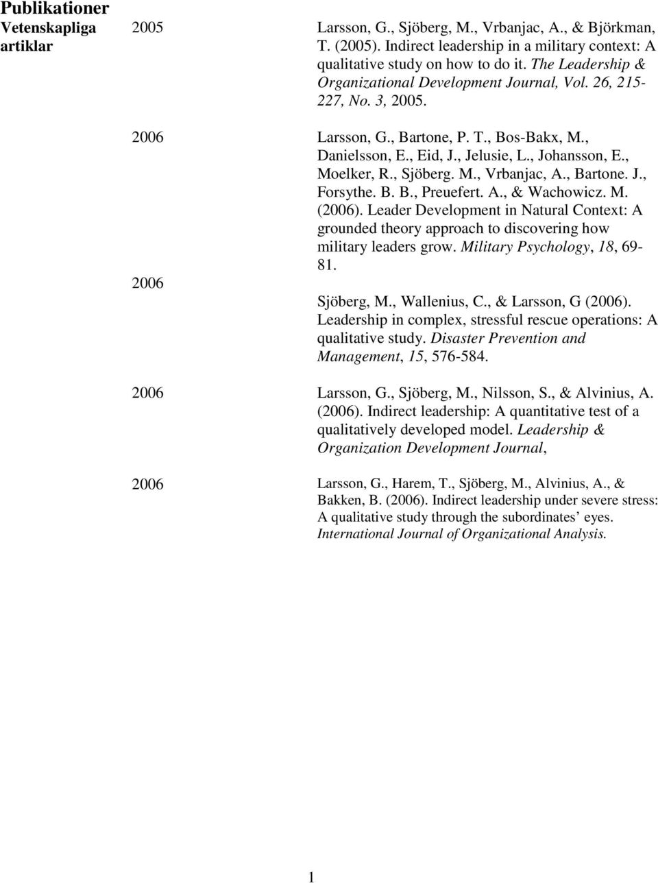 , Bartone. J., Forsythe. B. B., Preuefert. A., & Wachowicz. M. (). Leader Development in Natural Context: A grounded theory approach to discovering how military leaders grow.