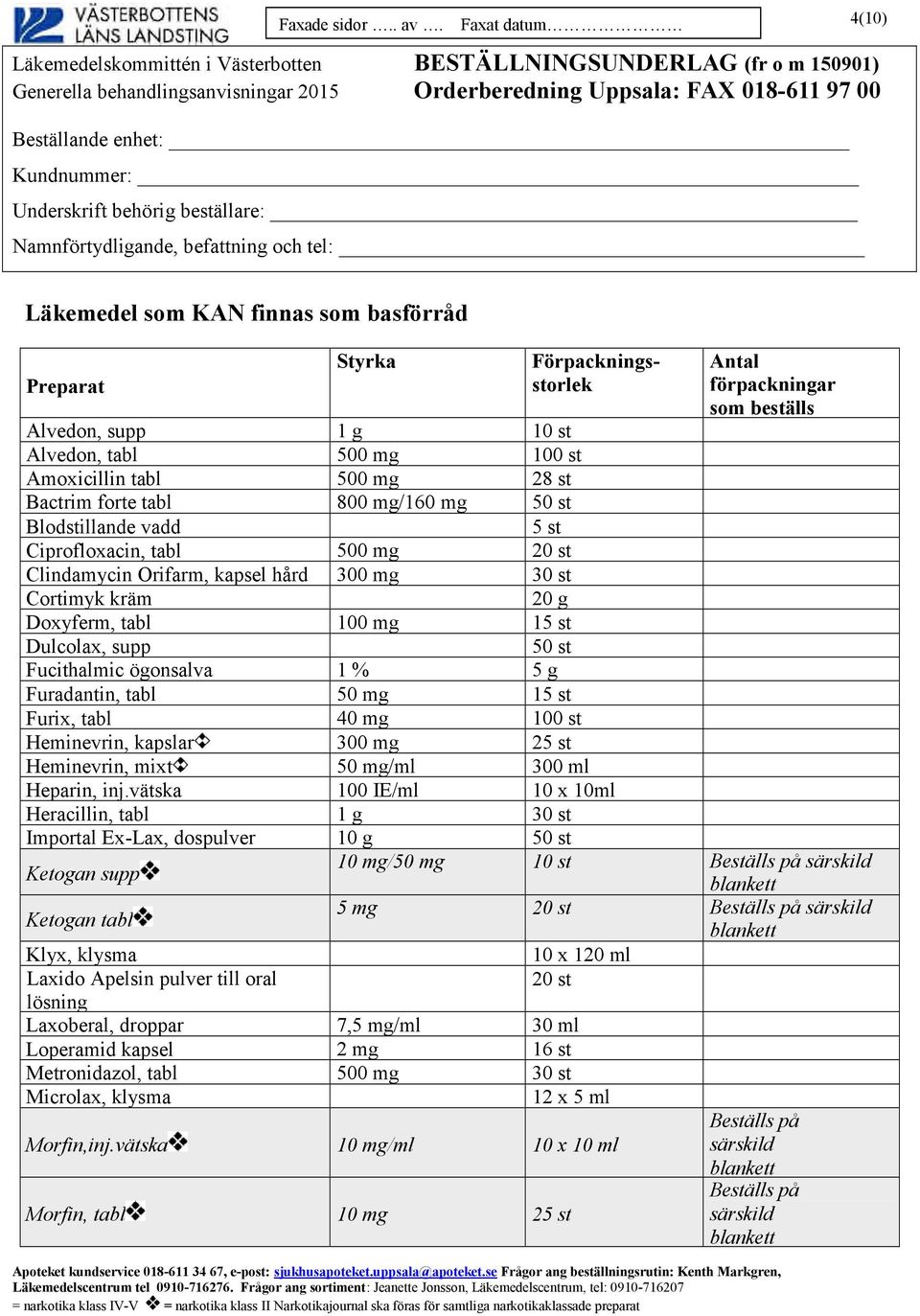 15 st Furix, tabl 40 mg 100 st Heminevrin, kapslar 300 mg 25 st Heminevrin, mixt 50 mg/ml 300 ml Heparin, inj.