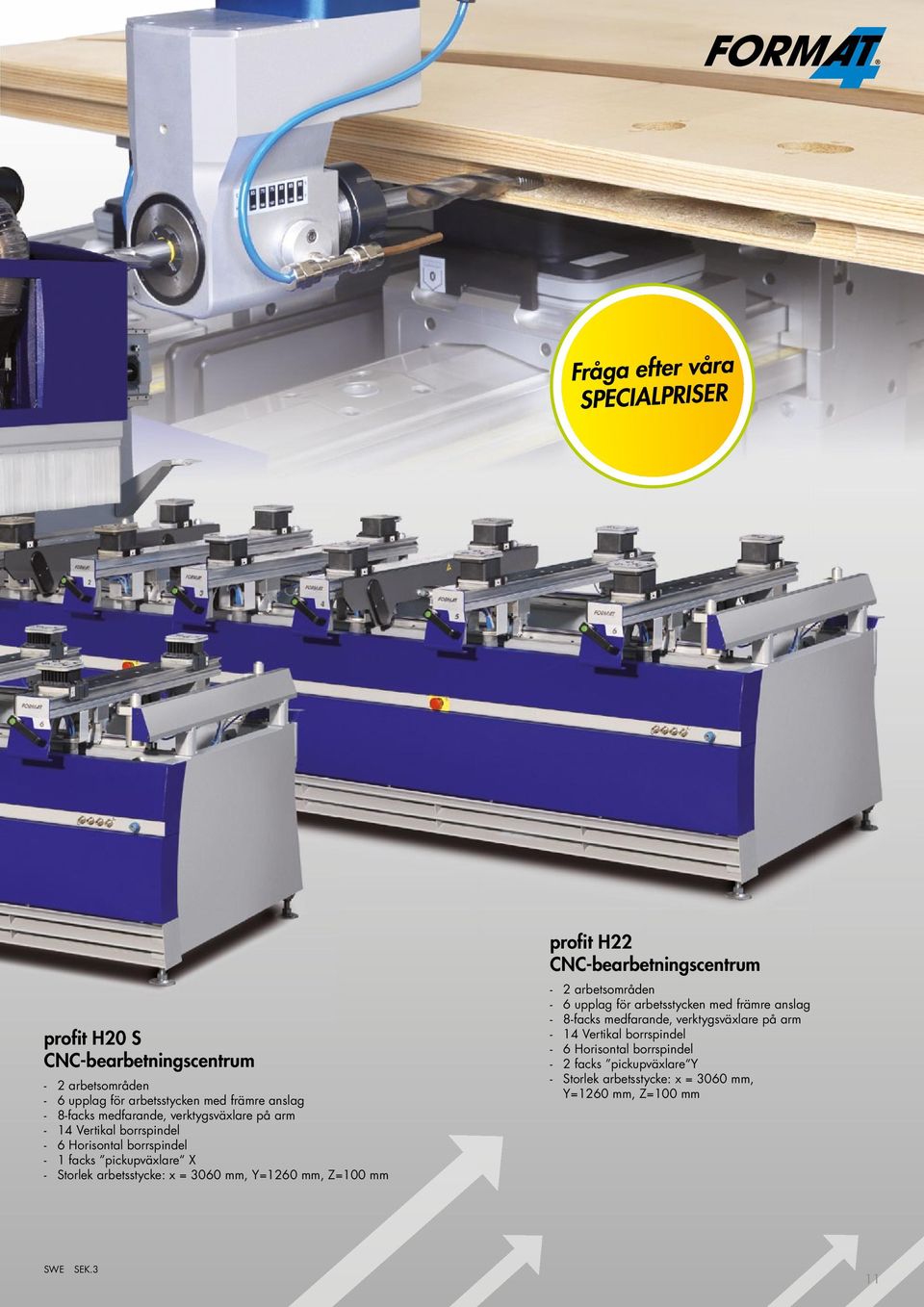 Y=1260 mm, Z=100 mm profit H22 CNC-bearbetningscentrum 2 arbetsområden 6 upplag för arbetsstycken med främre anslag 8-facks medfarande,