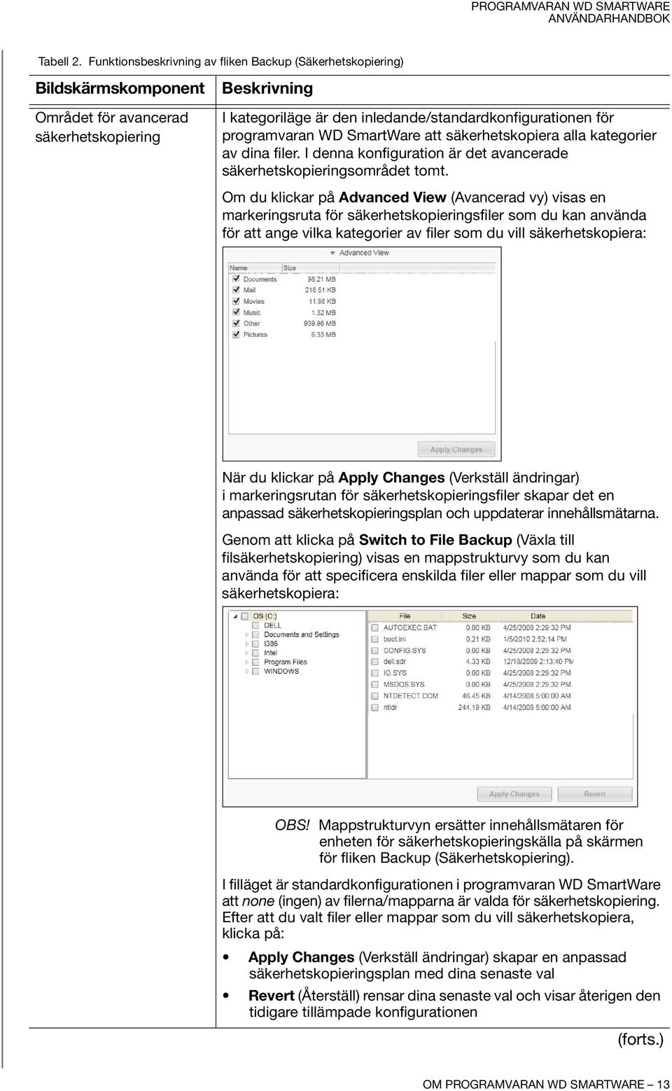 programvaran WD SmartWare att säkerhetskopiera alla kategorier av dina filer. I denna konfiguration är det avancerade säkerhetskopieringsområdet tomt.