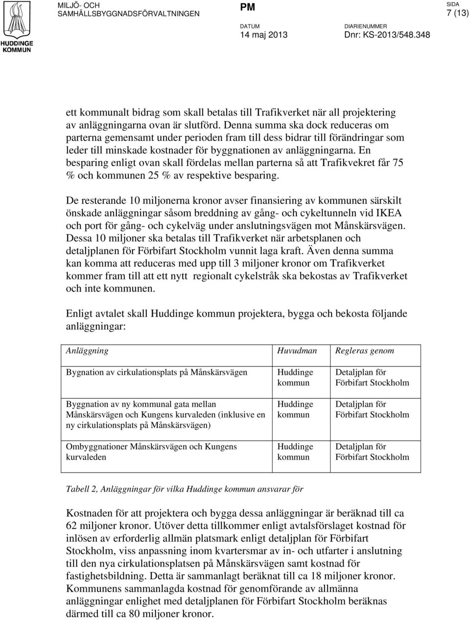 Denna summa ska dock reduceras om parterna gemensamt under perioden fram till dess bidrar till förändringar som leder till minskade kostnader för byggnationen av anläggningarna.