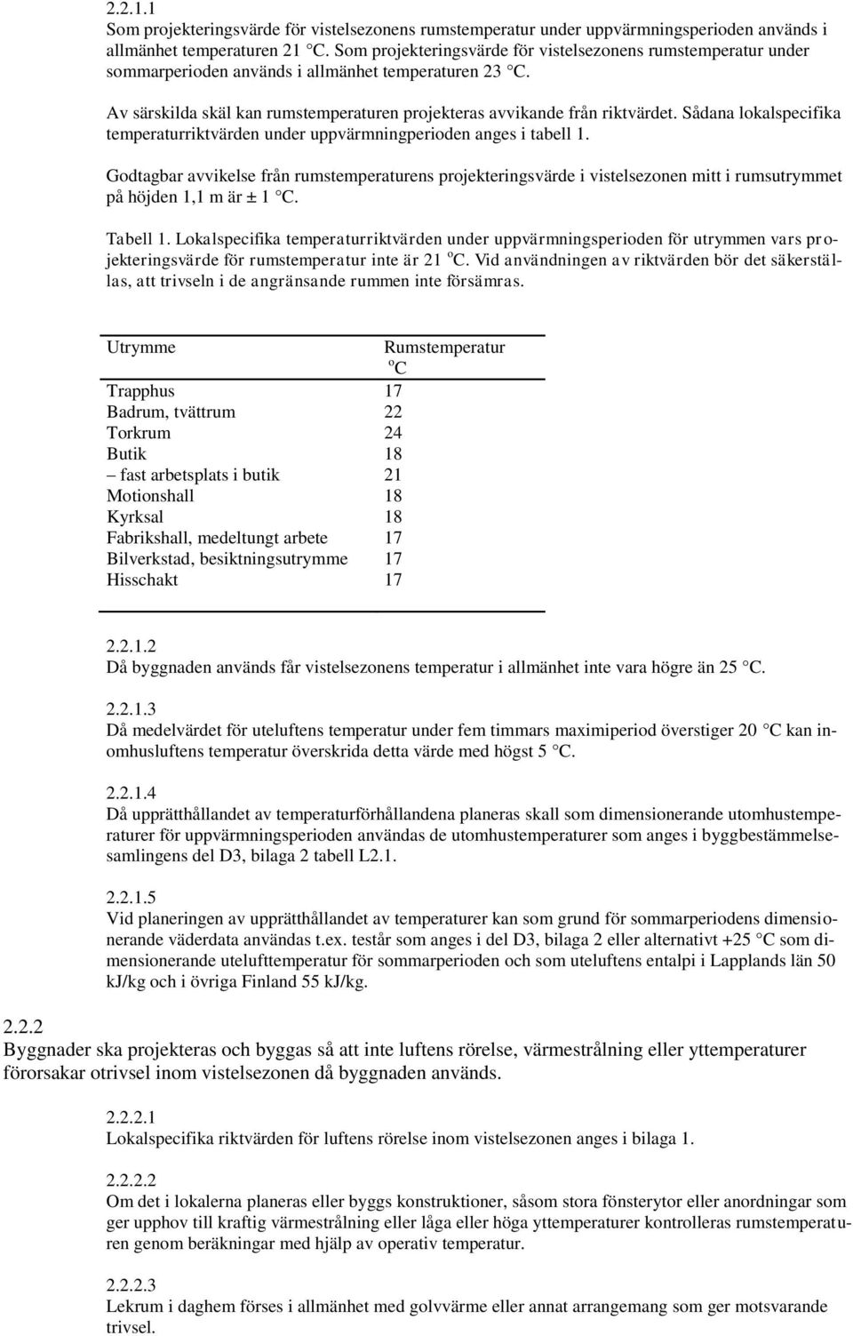 Sådana lokalspecifika temperaturriktvärden under uppvärmningperioden anges i tabell 1.