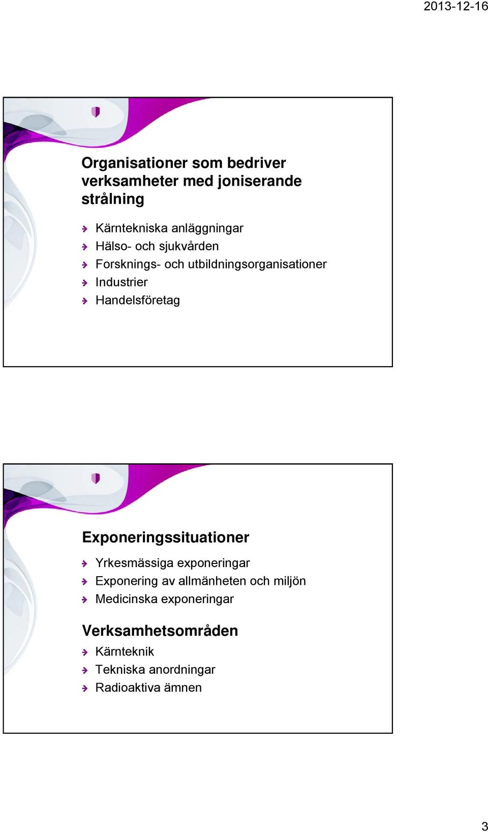 Handelsföretag Exponeringssituationer Yrkesmässiga exponeringar Exponering av allmänheten