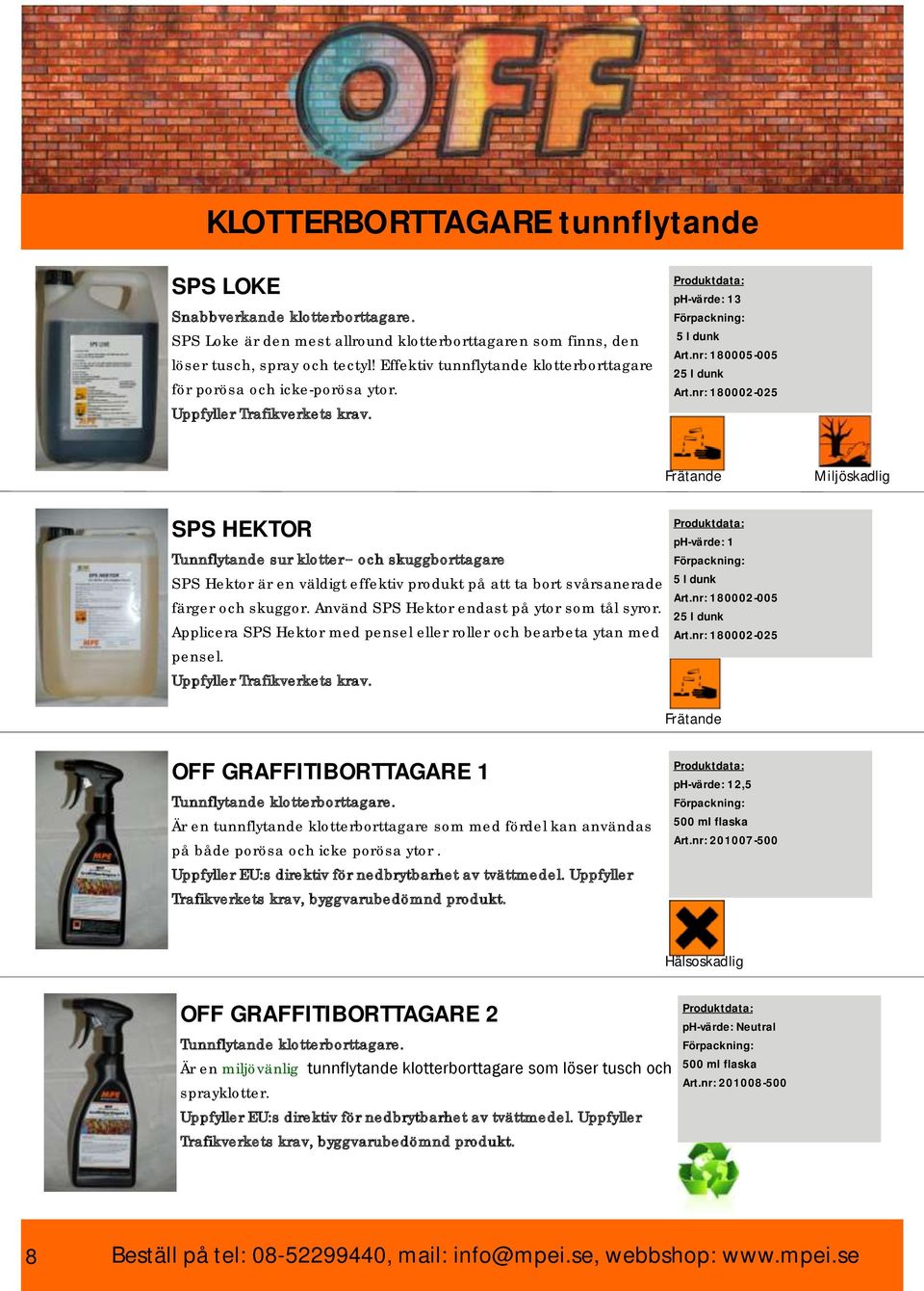 nr: 180002-025 Frätande Miljöskadlig SPS HEKTOR Tunnflytande sur klotter och skuggborttagare SPS Hektor är en väldigt effektiv produkt på att ta bort svårsanerade färger och skuggor.