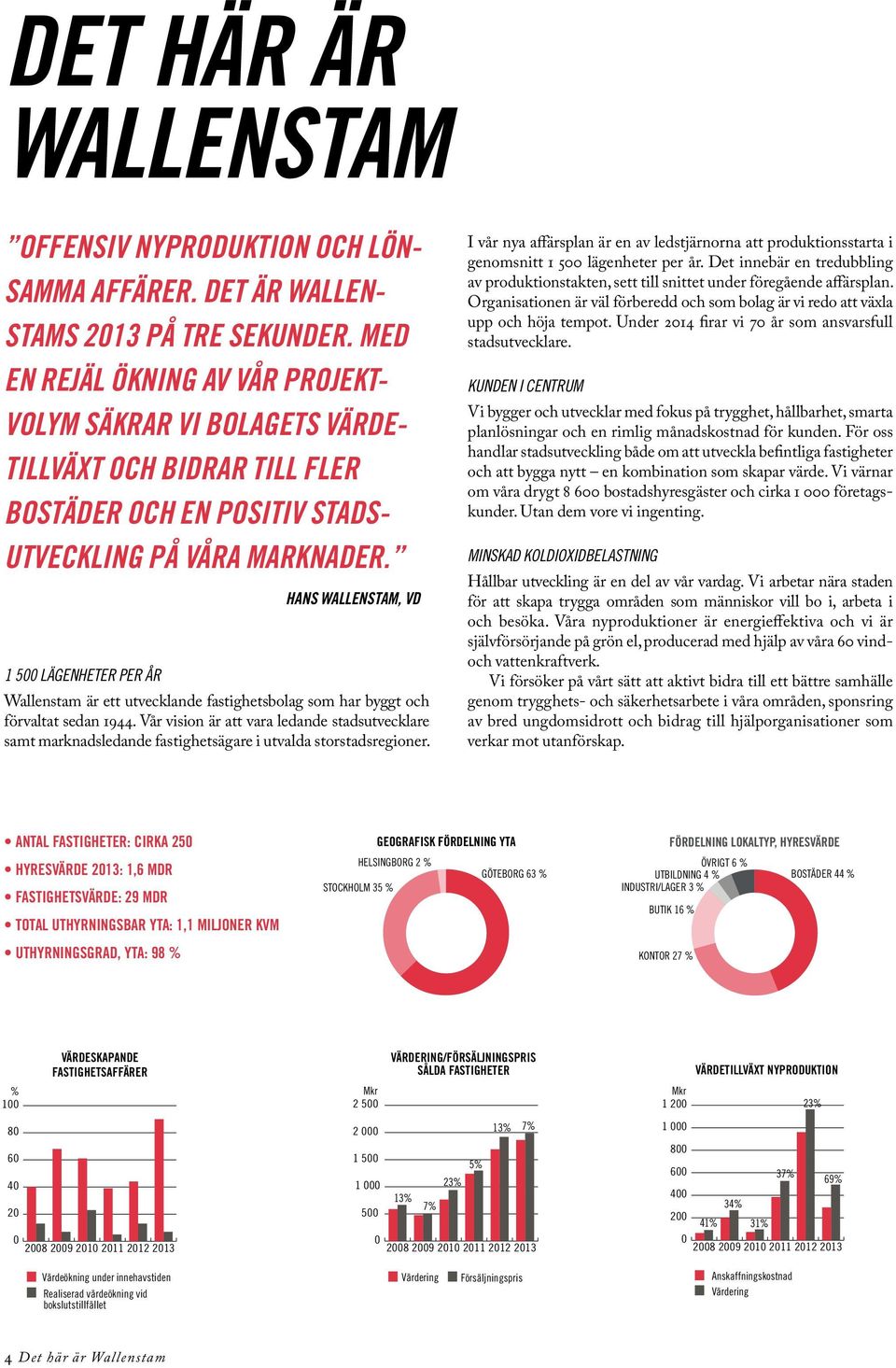 Hans Wallenstam, vd 1 5 lägenheter per år Wallenstam är ett utvecklande fastighetsbolag som har byggt och förvaltat sedan 1944.