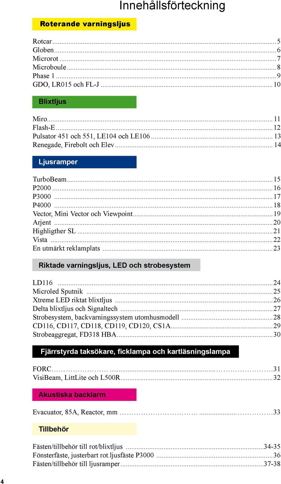 ..22 En utmärkt reklamplats...23 Riktade varningsljus, LED och strobesystem LD116...24 Microled Sputnik...25 Xtreme LED riktat blixtljus...26 Delta blixtljus och Signaltech.