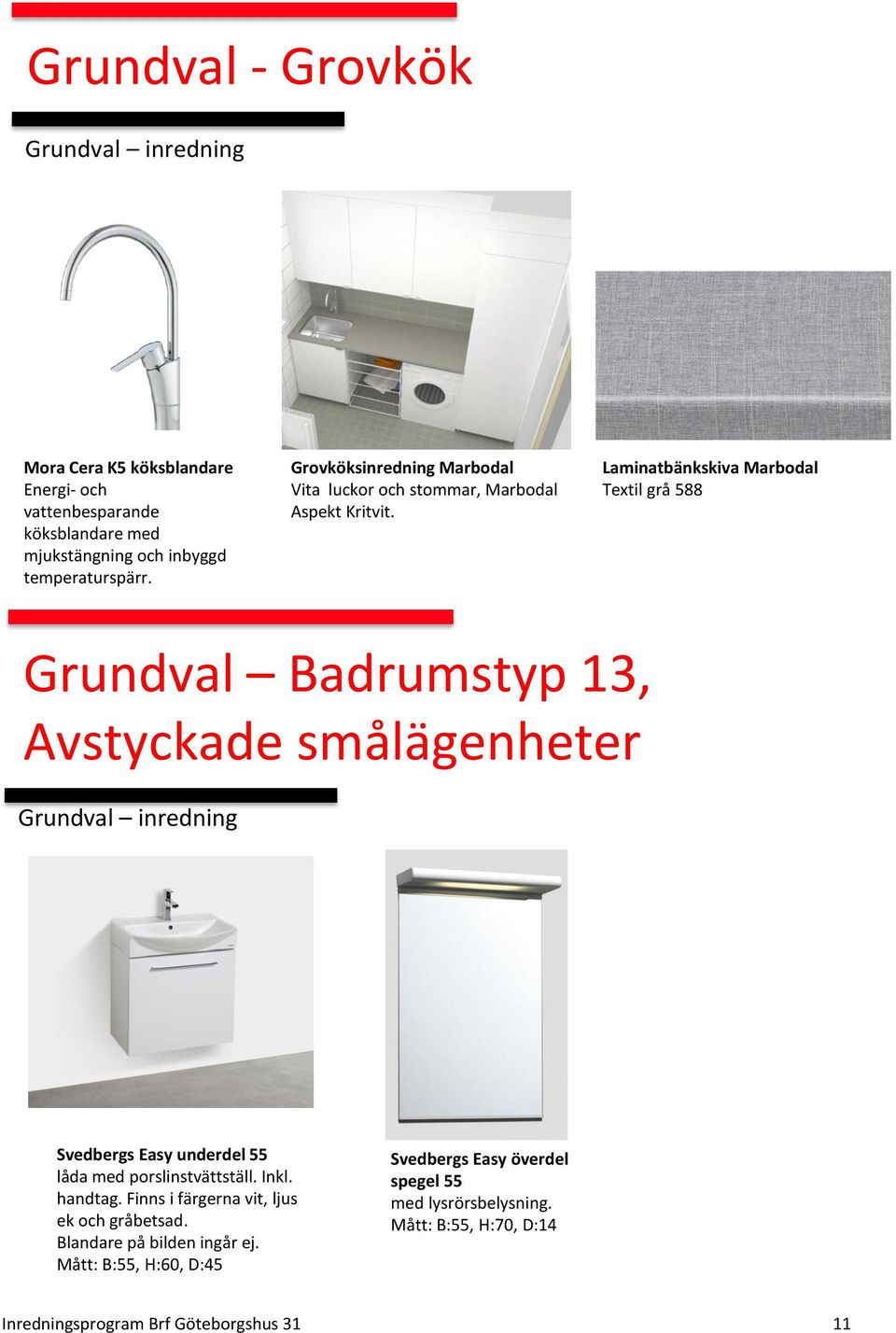 Laminatbänkskiva Marbodal Textil grå 588 Grundval Badrumstyp 13, Avstyckade smålägenheter Grundval inredning Svedbergs Easy underdel 55 låda med