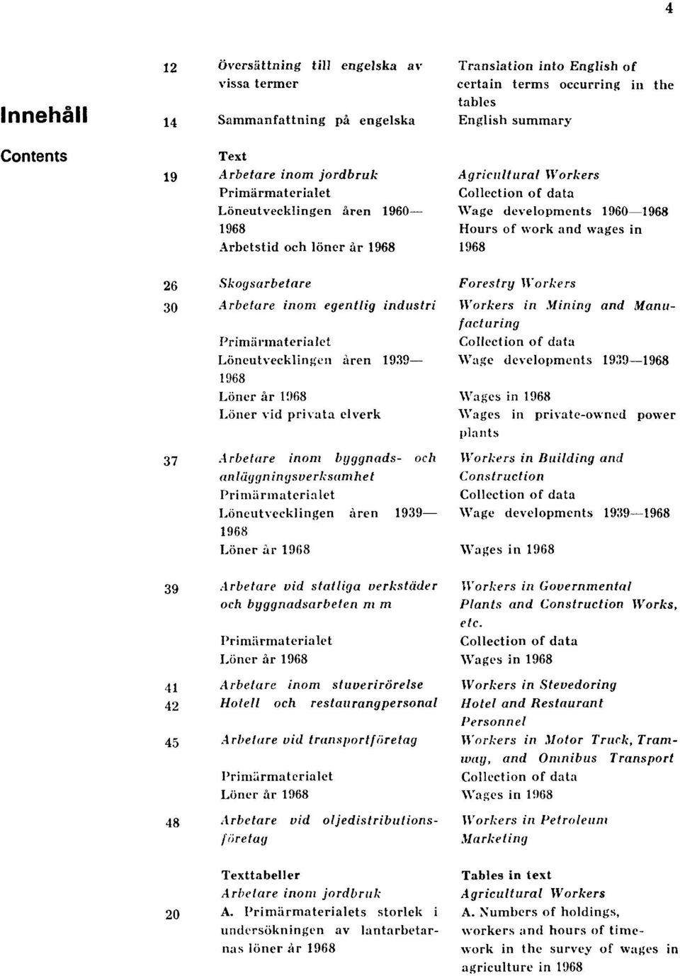 Primärmaterialet Löneutvecklingen åren 1939 1968 Löner år 1968 39 Arbetare vid statliga verkstäder och byggnadsarbeten m m Primärmaterialet Löner år 1968 41 Arbetare inom stuverirörelse 42 Hotell och