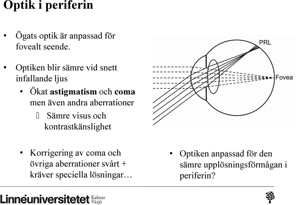 andra aberrationer Sämre visus och kontrastkänslighet Korrigering av coma och övriga