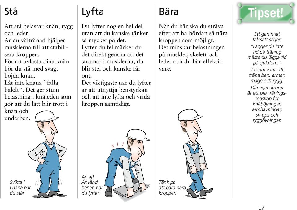 Lyfter du fel märker du det direkt genom att det stramar i musklerna, du blir stel och kanske får ont.