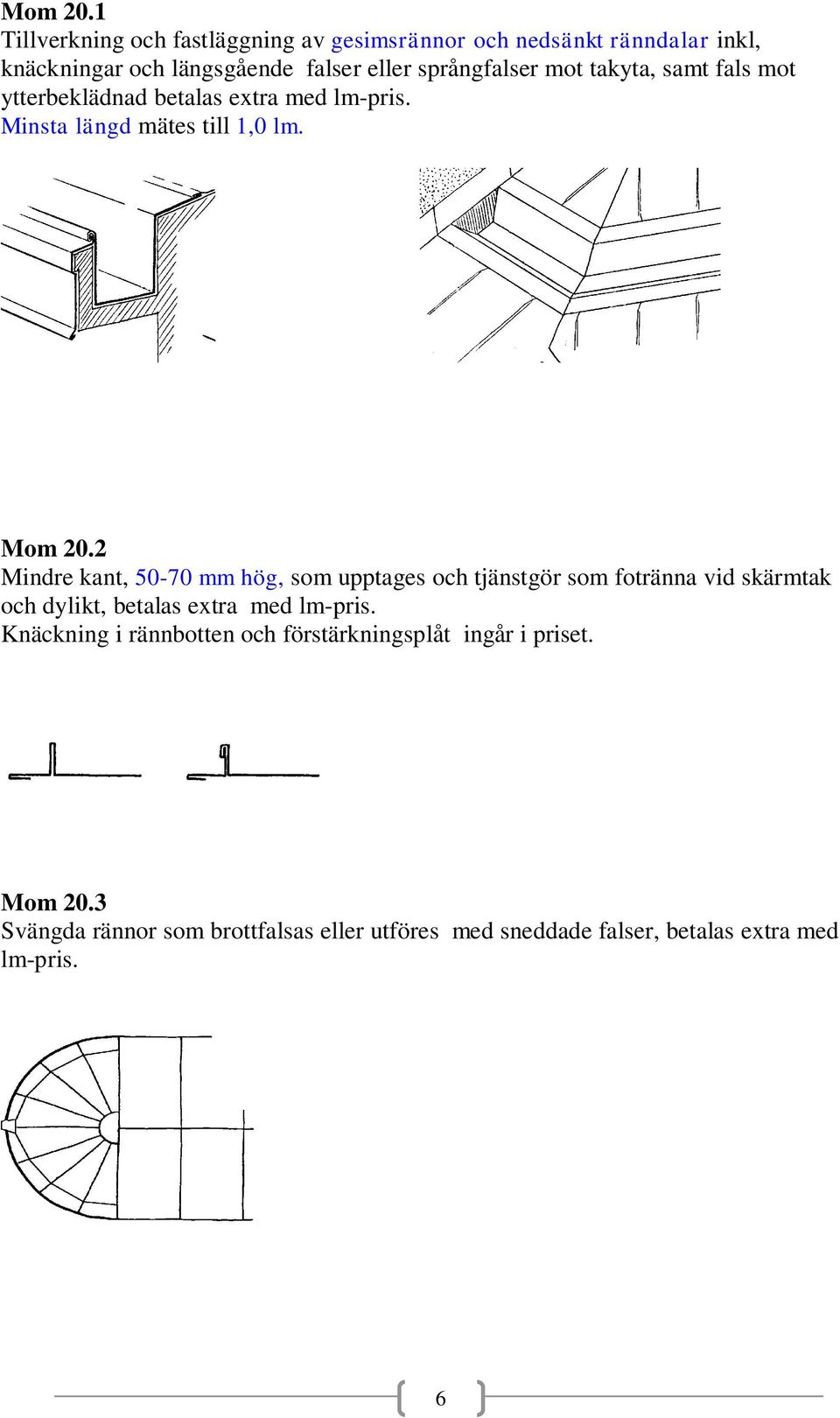 mot takyta, samt fals mot ytterbeklädnad betalas extra med lm-pris. Minsta längd mätes till 1,0 lm.