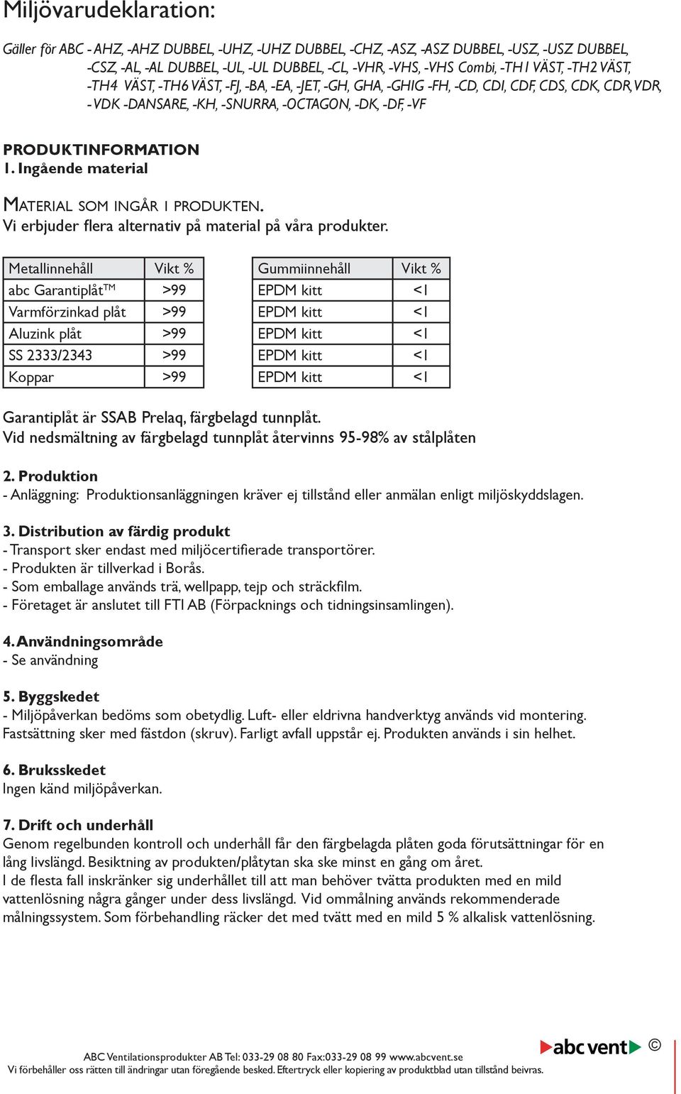 Ingående material Material som ingår i produkten. Vi erbjuder flera alternativ på material på våra produkter.