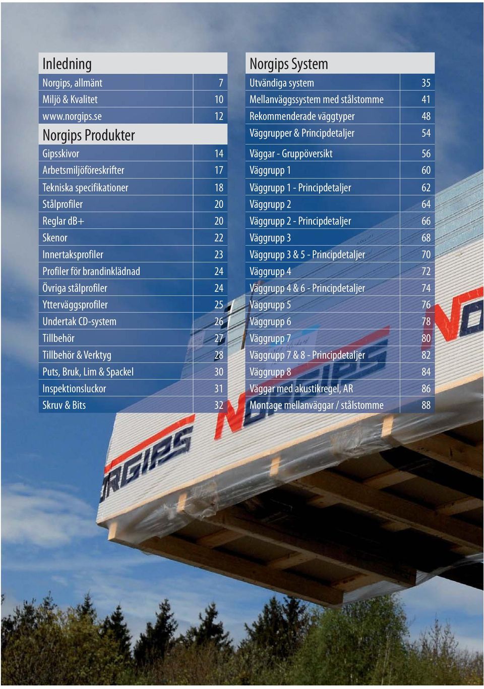 stålprofiler 24 Ytterväggsprofiler 25 Undertak CD-system 26 Tillbehör 27 Tillbehör & Verktyg 28 Puts, Bruk, Lim & Spackel 30 Inspektionsluckor 31 Skruv & Bits 32 Norgips System Utvändiga system 35