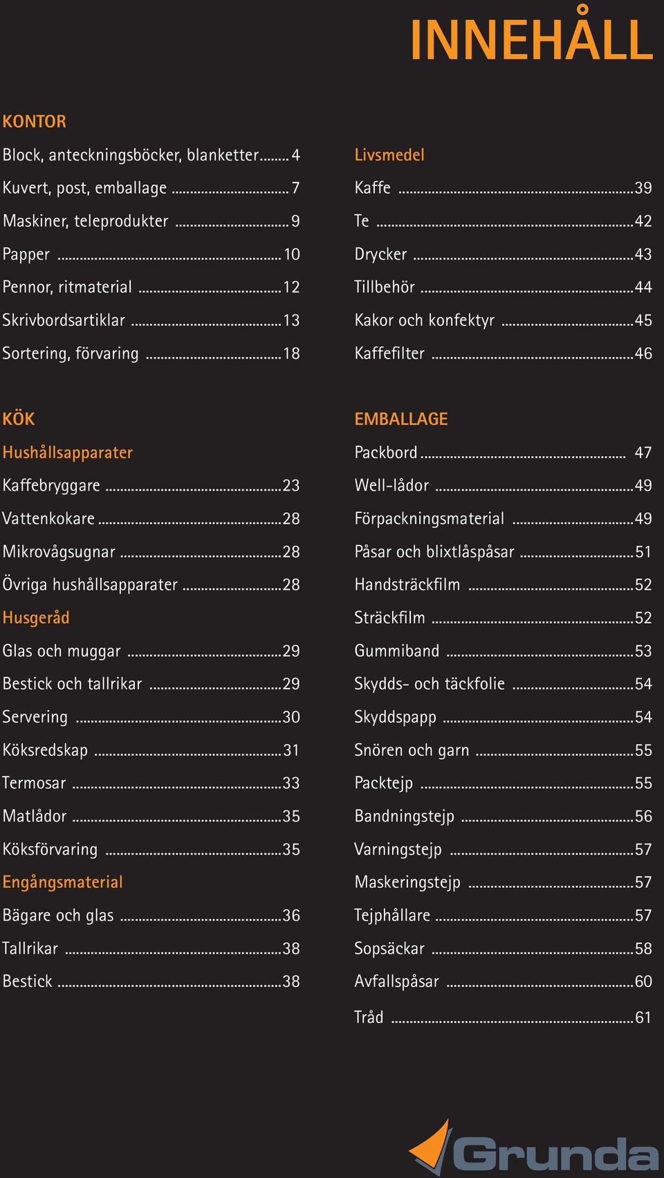 ..28 Övriga hushållsapparater...28 Husgeråd Glas och muggar...29 Bestick och tallrikar...29 Servering...30 Köksredskap...31 Termosar...33 Matlådor...35 Köksförvaring.