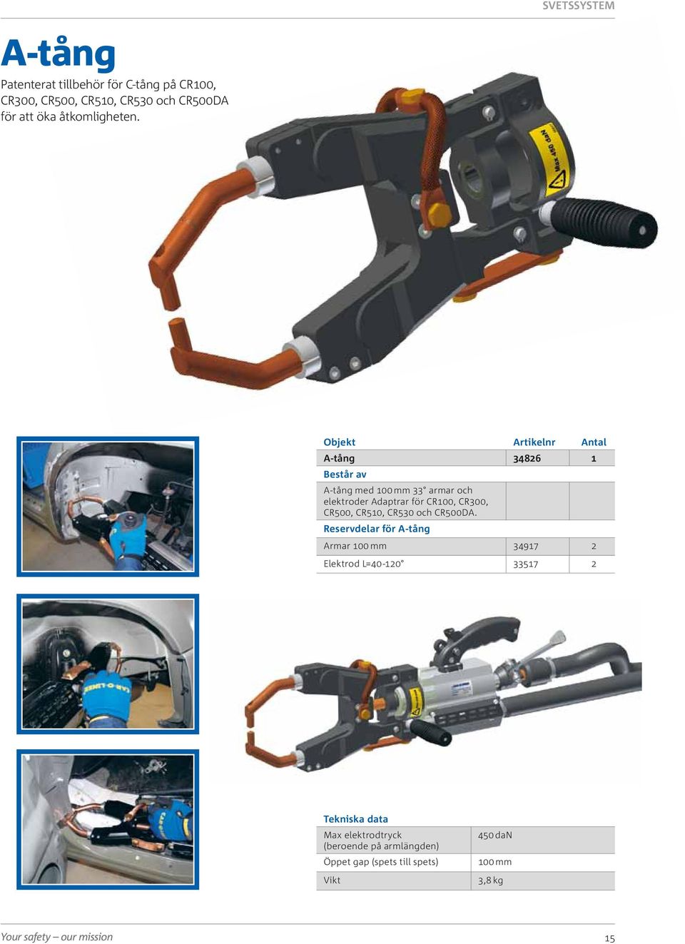 A-tång 34826 1 Består av A-tång med 100 mm 33 armar och elektroder Adaptrar för CR100, CR300, CR500, CR510,