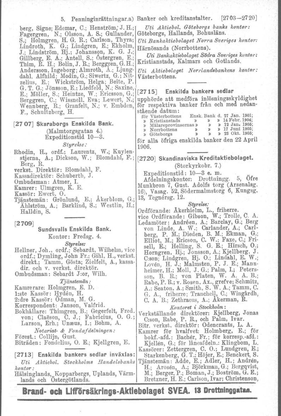 Gillberg, E. A.; Antell, S.; 6stergren, E.;. U,,! Bankaktiebo aget SiJdra Sveriqes kontor: Thim, Ro H.; Bolin, J. R.; Berggren, \t. H.; Kristianstada, Kalmars och Gotlands. Andersson: Ingebor~; Almr?