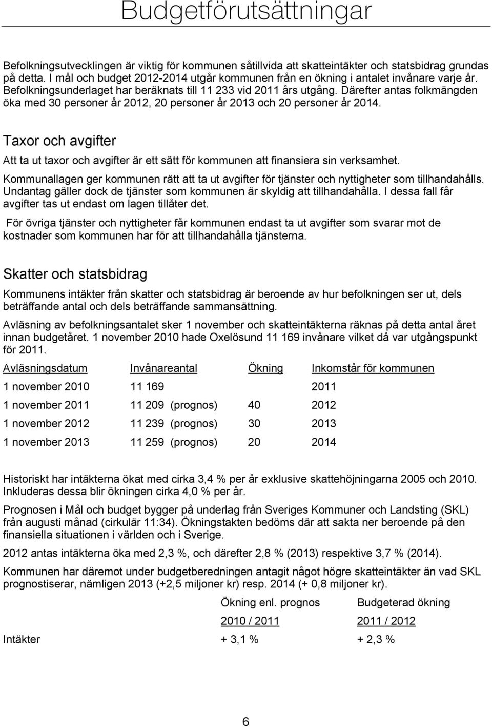 Därefter antas folkmängden öka med 30 personer år 2012, 20 personer år 2013 och 20 personer år 2014.