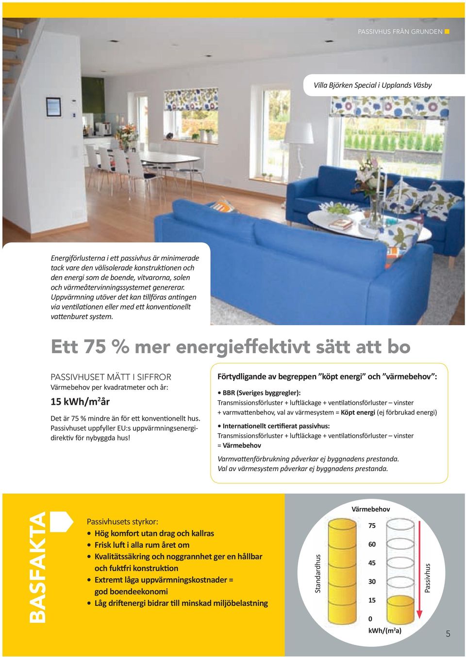 Ett 75 % mer energieffektivt sätt att bo Passivhuset mätt i siffror Värmebehov per kvadratmeter och år: 15 kwh/m 2 år Det är 75 % mindre än för ett konventionellt hus.