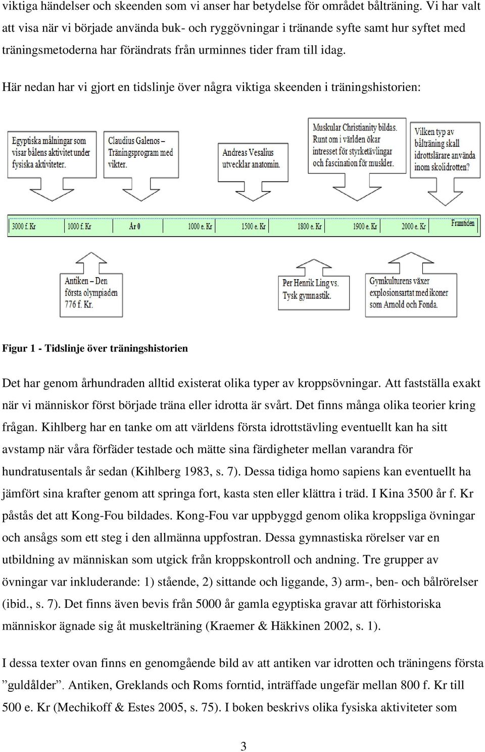 Här nedan har vi gjort en tidslinje över några viktiga skeenden i träningshistorien: Figur 1 - Tidslinje över träningshistorien Det har genom århundraden alltid existerat olika typer av