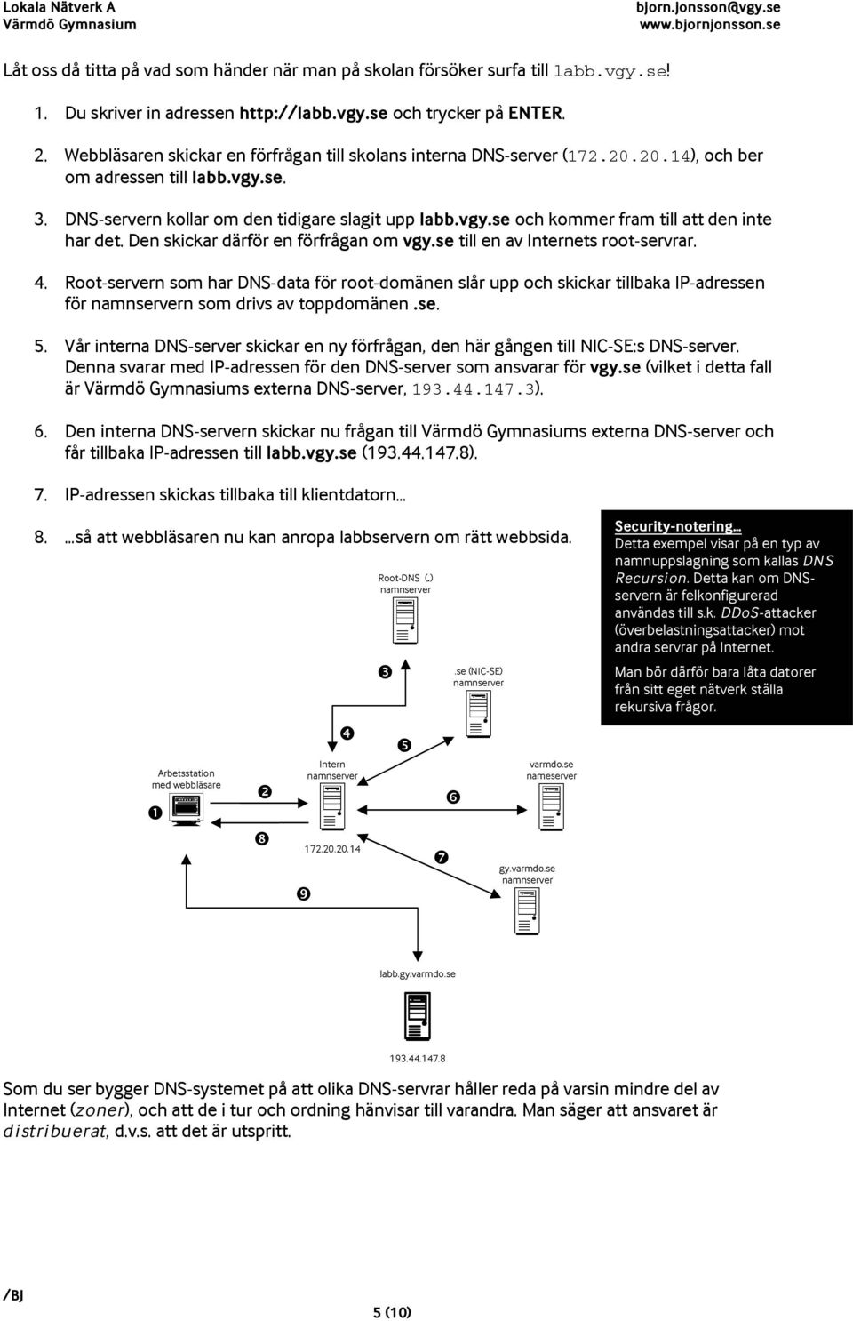 Den skickar därför en förfrågan om vgy.se till en av Internets root-servrar. 4.