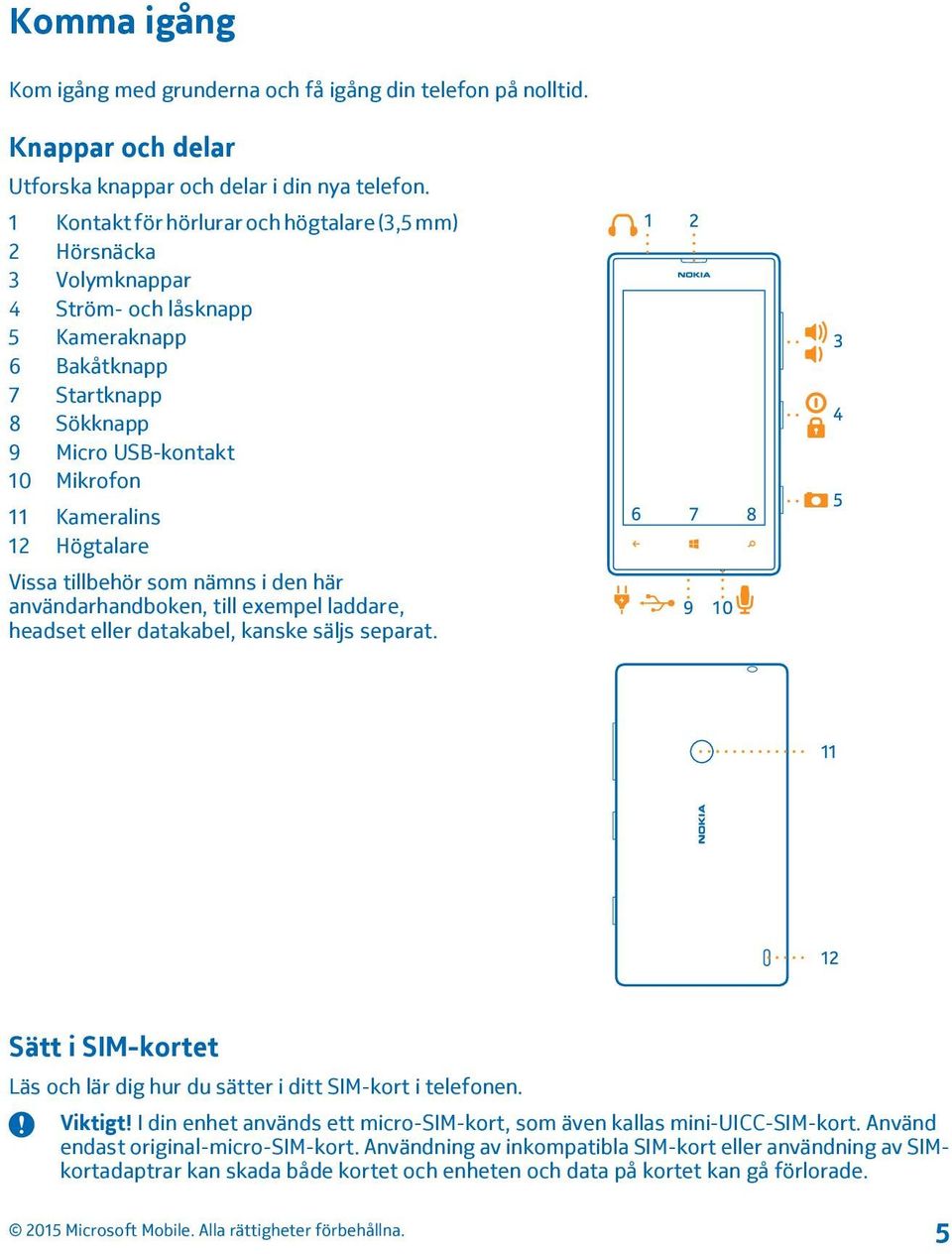 Högtalare Vissa tillbehör som nämns i den här användarhandboken, till exempel laddare, headset eller datakabel, kanske säljs separat.