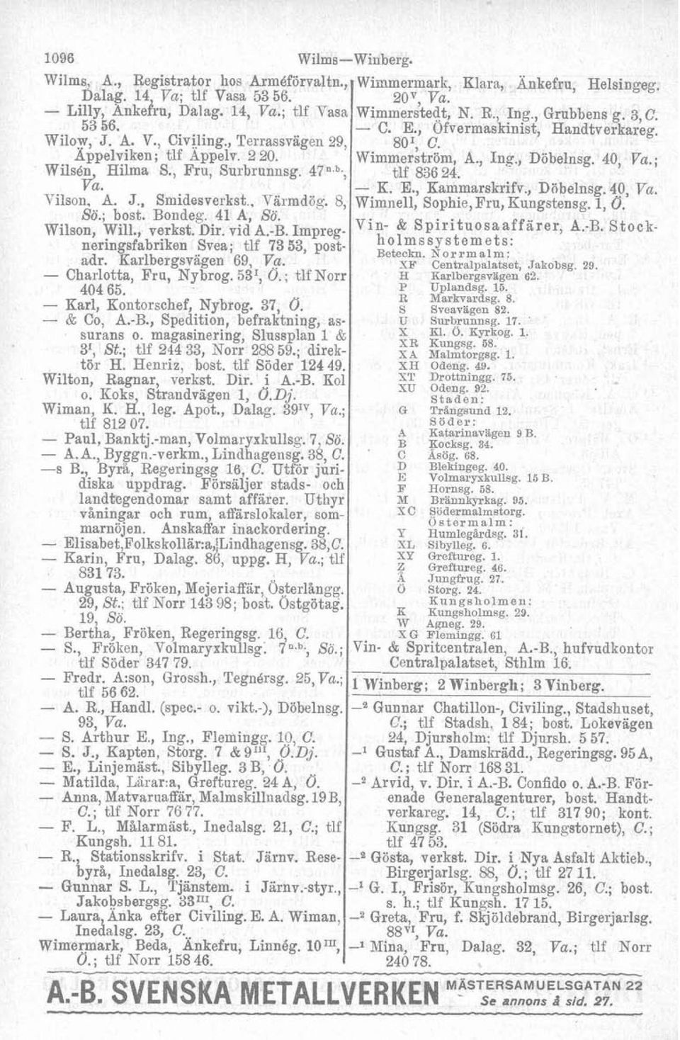 Impreg- neringsfabriken Svea; tlf 73 53, postadr. Karlbergsvagen 69, Va. - Charlotta, Fru, Nybrog. 53I, O.; tlf Norr 404 65. - Karl, Kontorschef, Nybrog. 37, O. - & Co, A.-B.