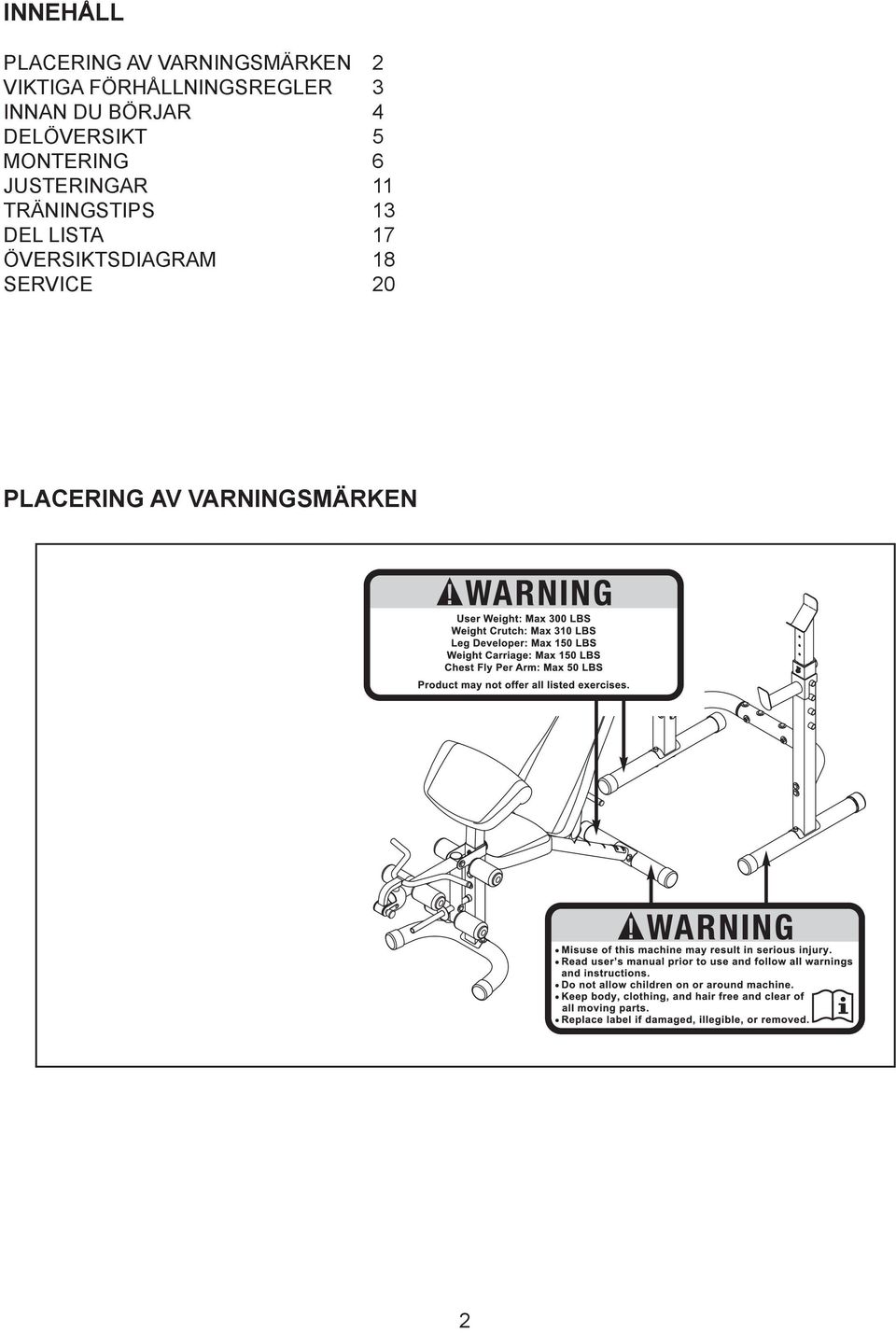 MONTERING 6 JUSTERINGAR 11 TRÄNINGSTIPS 13 DEL LISTA