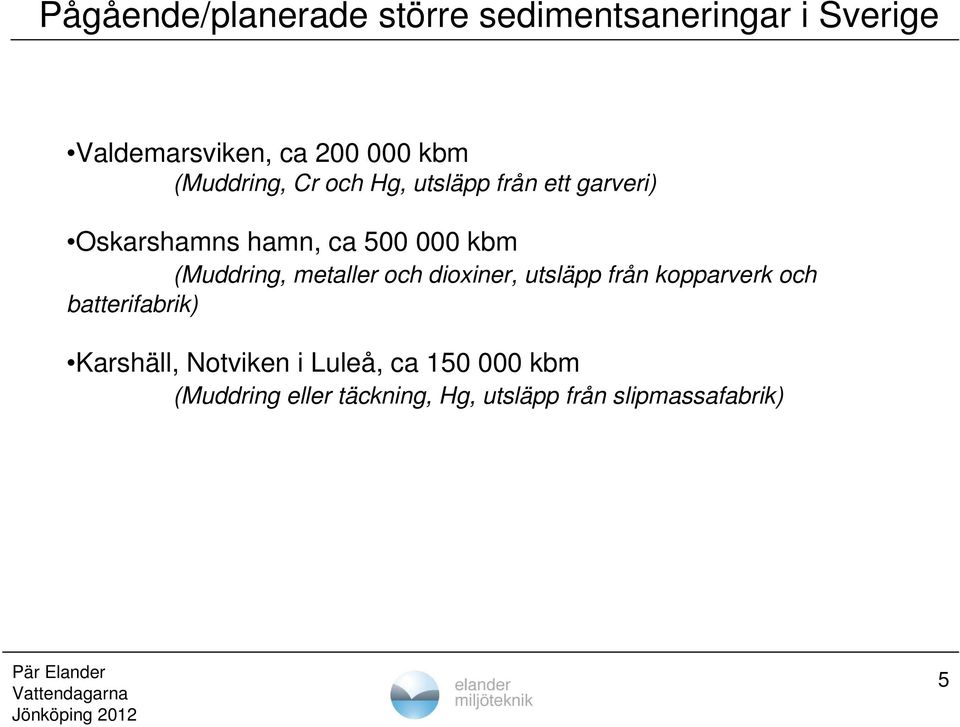 (Muddring, metaller och dioxiner, utsläpp från kopparverk och batterifabrik) Karshäll,