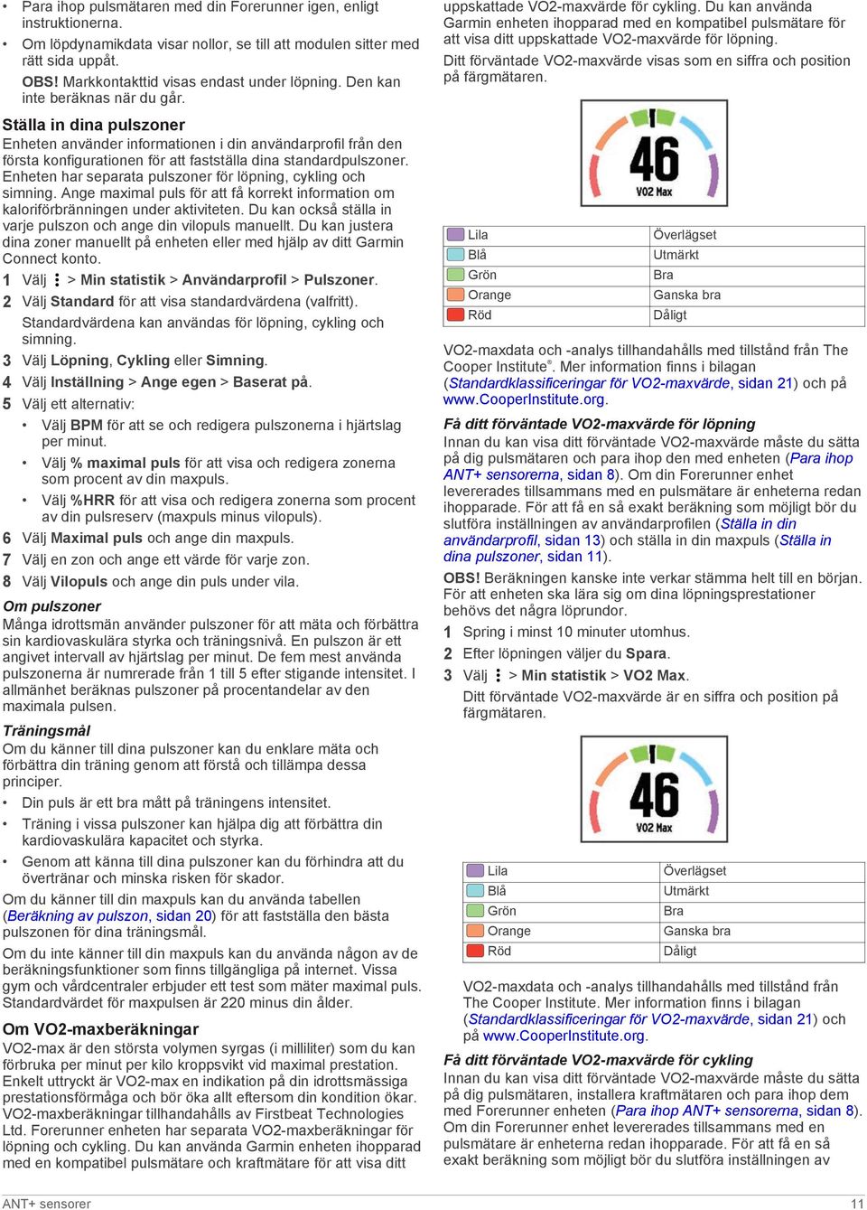 Enheten har separata pulszoner för löpning, cykling och simning. Ange maximal puls för att få korrekt information om kaloriförbränningen under aktiviteten.