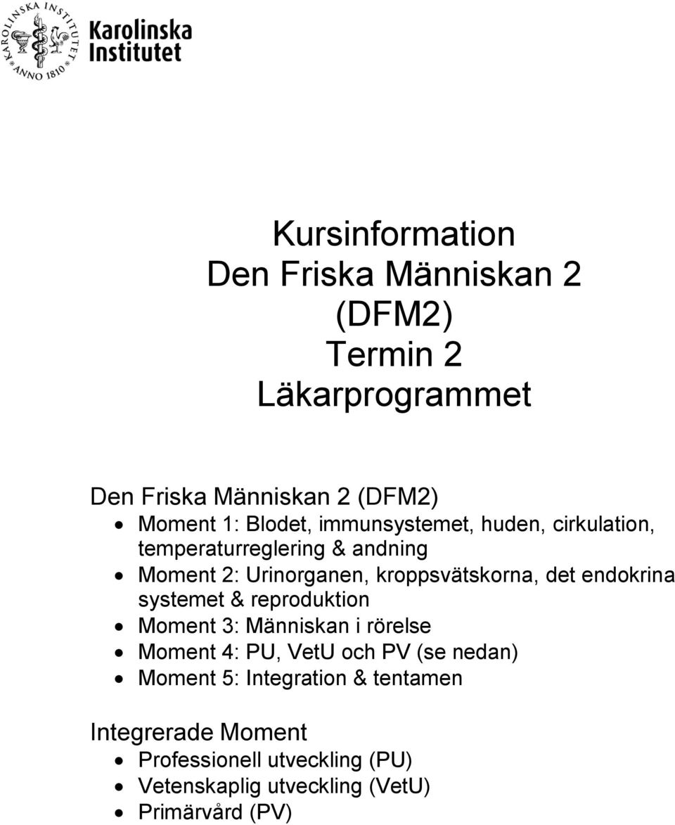 det endokrina systemet & reproduktion Moment 3: Människan i rörelse Moment 4: PU, VetU och PV (se nedan) Moment 5: