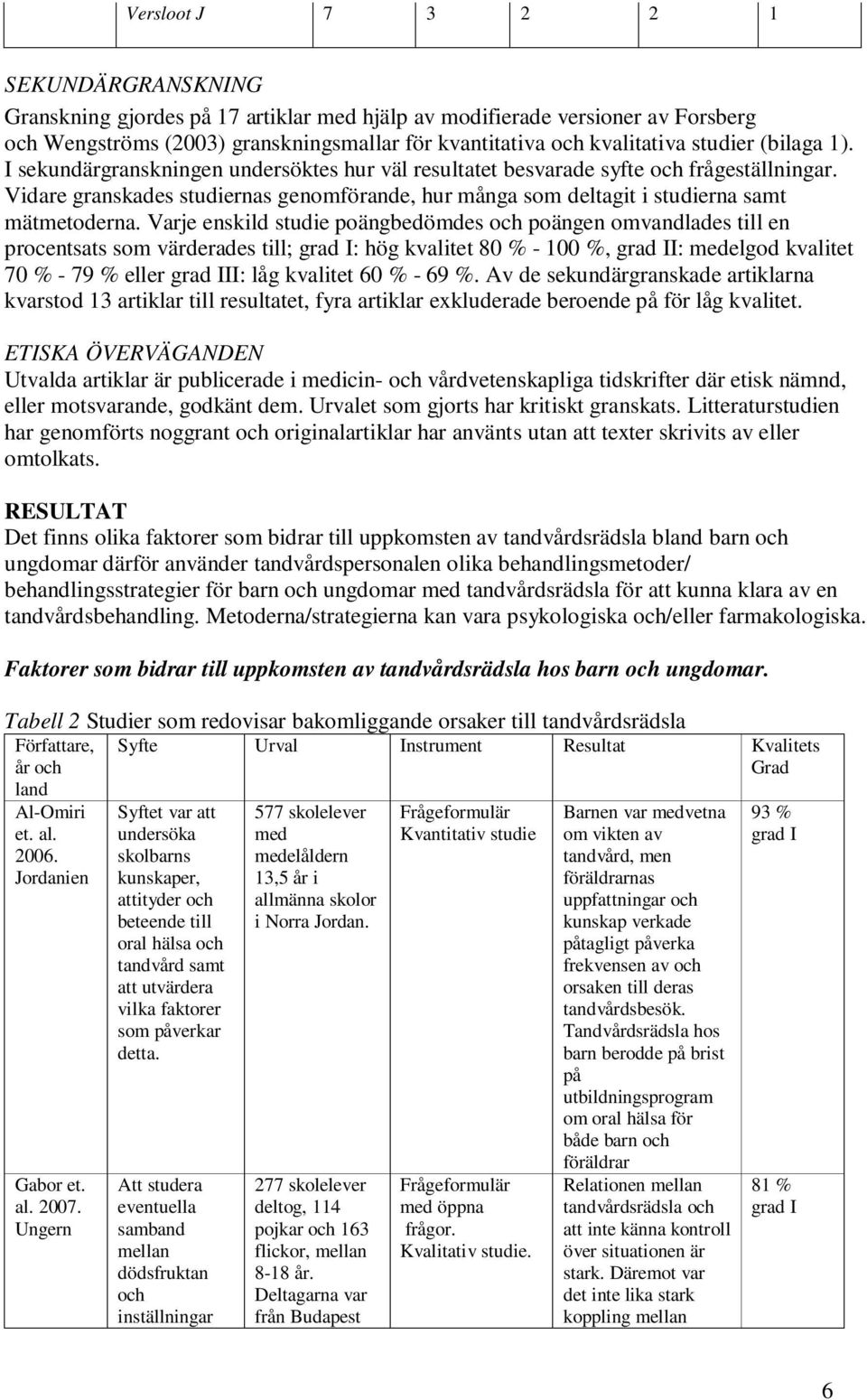 Vidare granskades studiernas genomförande, hur många som deltagit i studierna samt mätmetoderna.