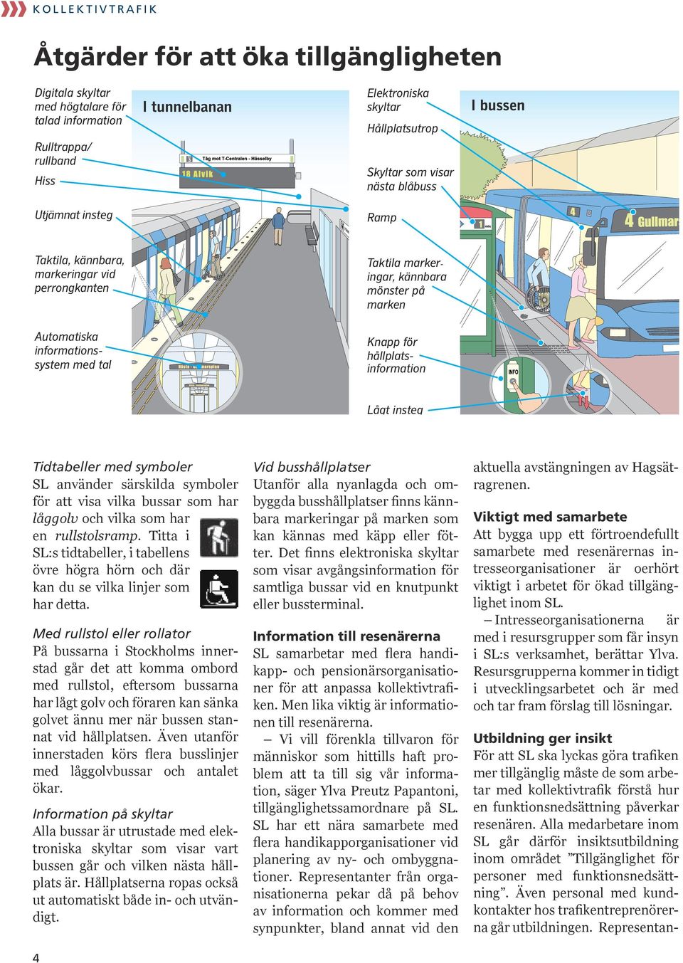 hållplatsinformation Lågt insteg Tidtabeller med symboler SL använder särskilda symboler för att visa vilka bussar som har låggolv och vilka som har en rullstolsramp.