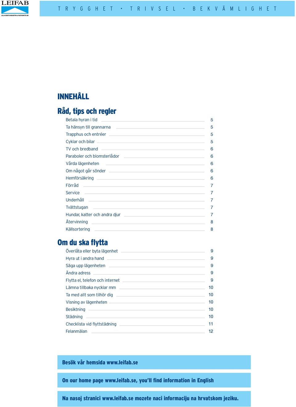 Hyra ut i andra hand 99 Säga upp lägenheten 99 Ändra adress 99 Flytta el, telefon och internet 99 Lämna tillbaka nycklar mm 10 10 Ta med allt som tilhör dig 10 10 Visning av lägenheten 10 10