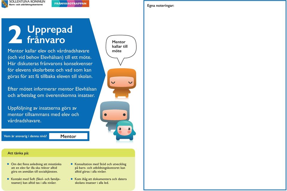 skolan. kallar till möte Efter mötet informerar mentor Elevhälsan och arbetslag om överenskomna insatser.