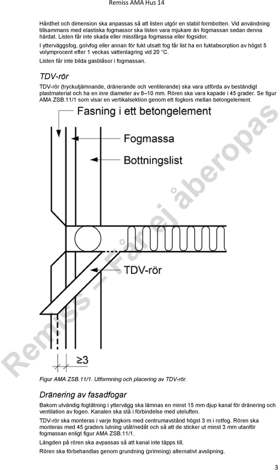 I ytterväggsfog, golvfog eller annan för fukt utsatt fog får list ha en fuktabsorption av högst 5 volymprocent efter 1 veckas vattenlagring vid 20 C. Listen får inte bilda gasblåsor i fogmassan.