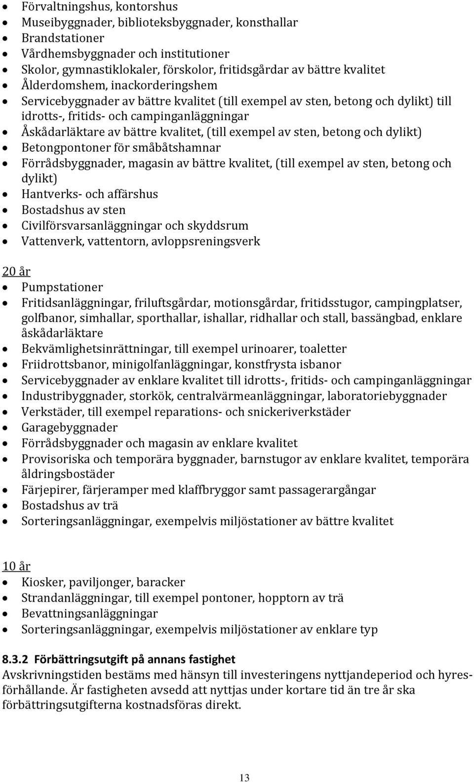 exempel av sten, betong och dylikt) Betongpontoner för småbåtshamnar Förrådsbyggnader, magasin av bättre kvalitet, (till exempel av sten, betong och dylikt) Hantverks och affärshus Bostadshus av sten