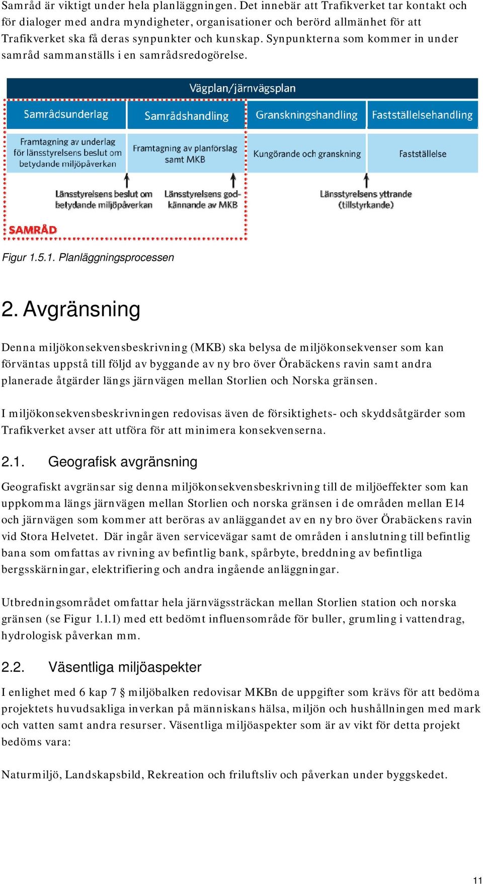 Synpunkterna som kommer in under samråd sammanställs i en samrådsredogörelse. Figur 1.5.1. Planläggningsprocessen 2.