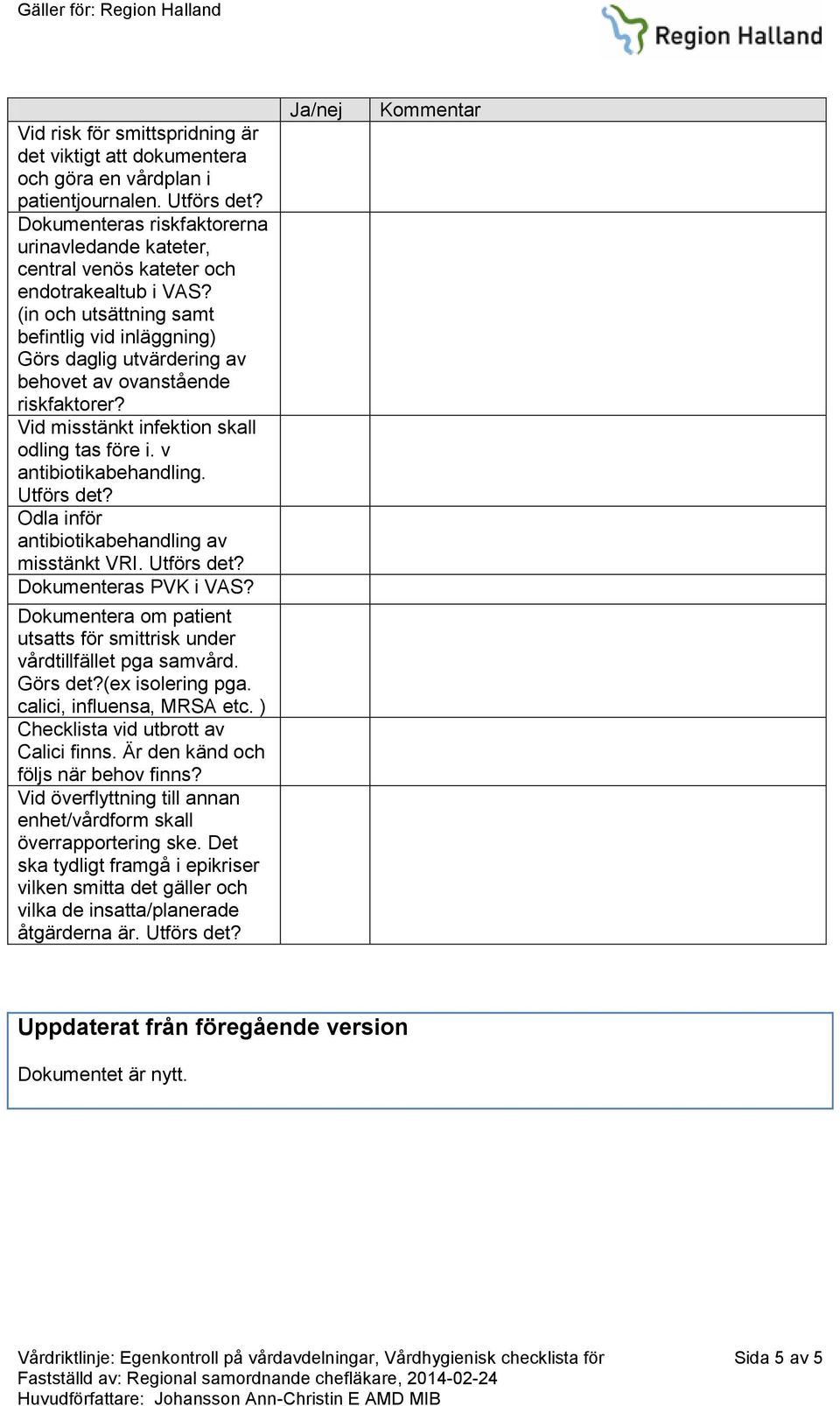 (in och utsättning samt befintlig vid inläggning) Görs daglig utvärdering av behovet av ovanstående riskfaktorer? Vid misstänkt infektion skall odling tas före i. v antibiotikabehandling. Utförs det?