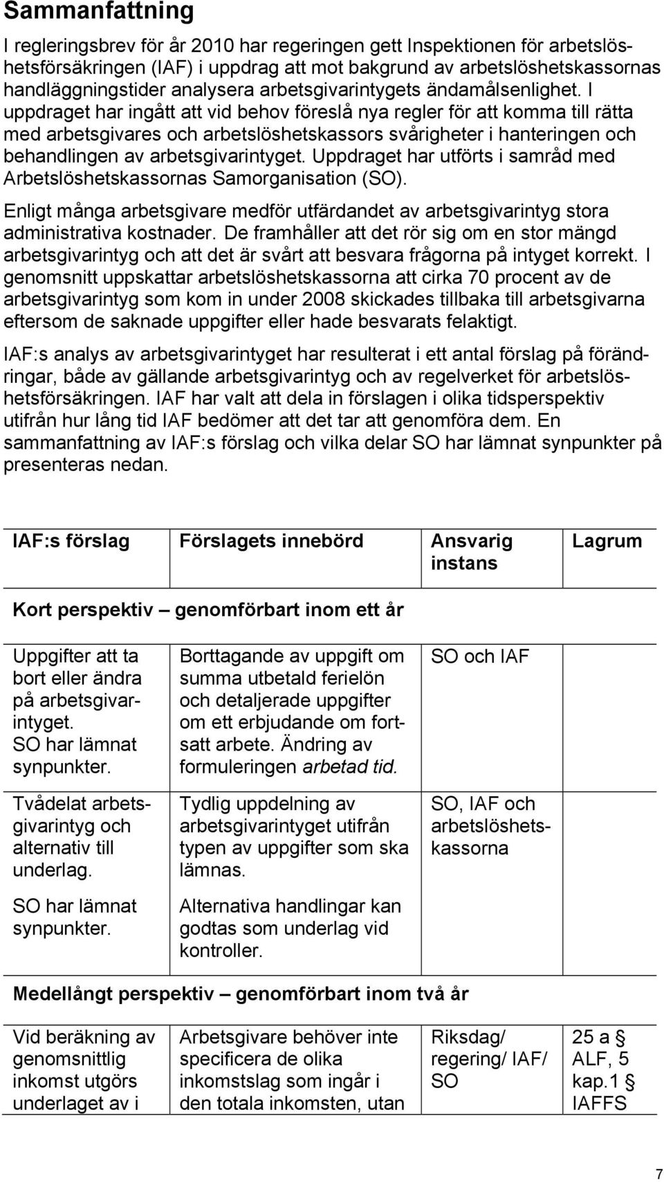 I uppdraget har ingått att vid behov föreslå nya regler för att komma till rätta med arbetsgivares och arbetslöshetskassors svårigheter i hanteringen och behandlingen av arbetsgivarintyget.