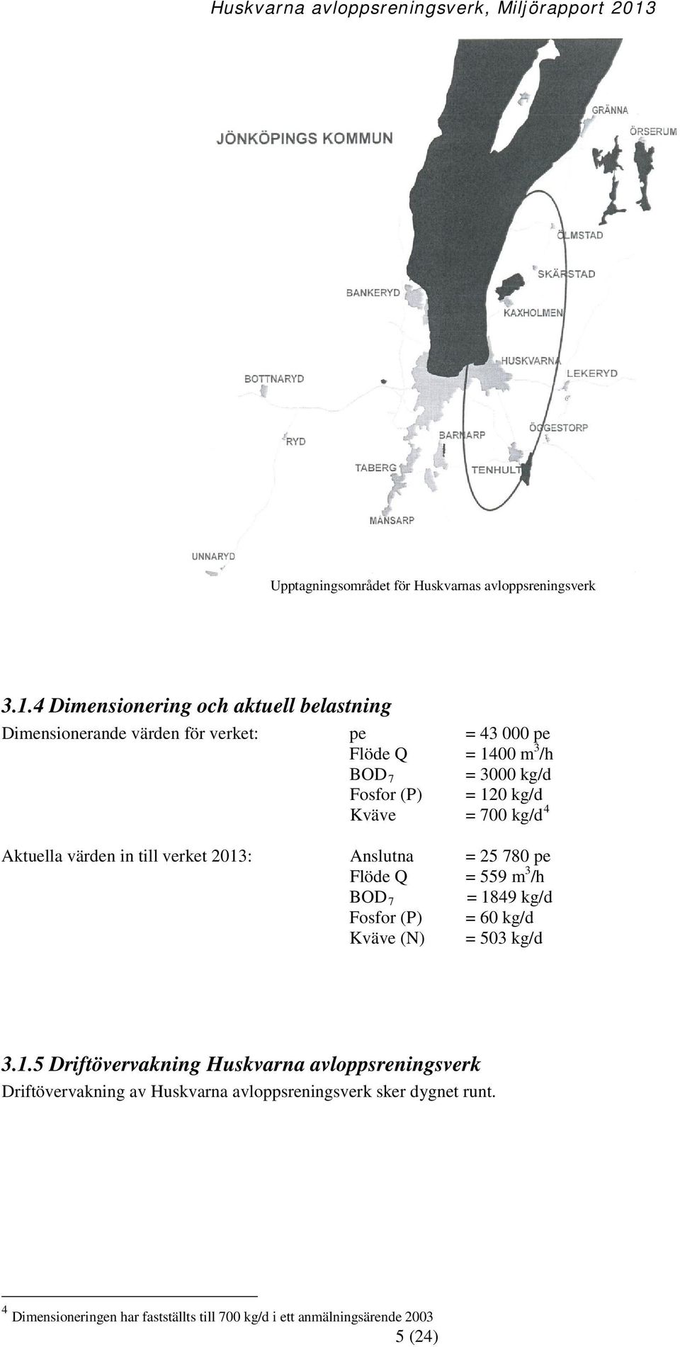 = 120 kg/d Kväve = 700 kg/d 4 Aktuella värden in till verket 2013: Anslutna = 25 780 pe Flöde Q = 559 m 3 /h BOD 7 = 1849 kg/d Fosfor (P) =