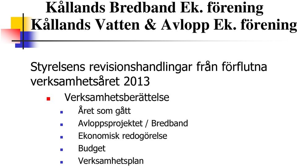 verksamhetsåret 2013 Verksamhetsberättelse Året som gått