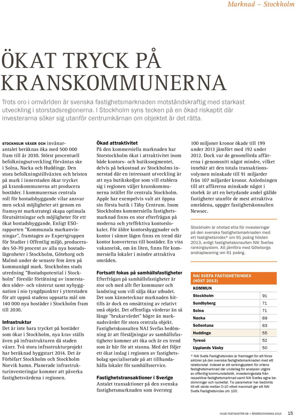 Störst procentuell befolknings utveckling förväntas ske i Solna, Nacka och Huddinge.