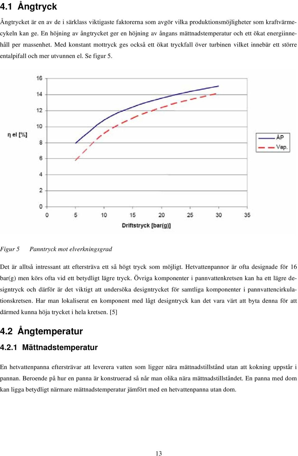 Med konstant mottryck ges också ett ökat tryckfall över turbinen vilket innebär ett större entalpifall och mer utvunnen el. Se figur 5.