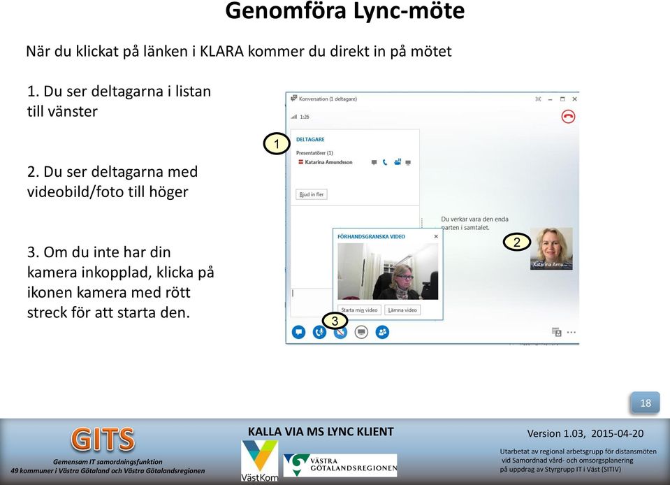 Du ser deltagarna med videobild/foto till höger 1 3.