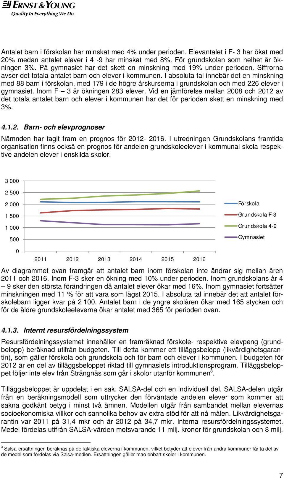 I absoluta tal innebär det en minskning med 88 barn i förskolan, med 179 i de högre årskurserna i grundskolan och med 226 elever i gymnasiet. Inom F 3 är ökningen 283 elever.